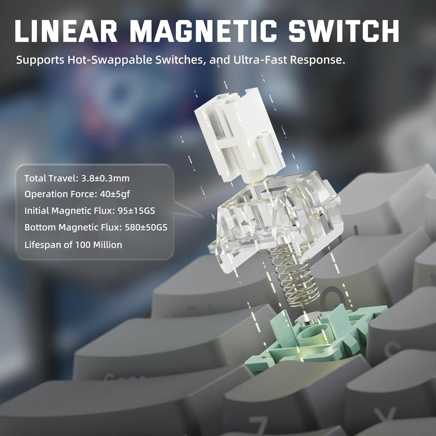 ATTACK SHARK X68 PRO HE Wireless Rapid Trigger Gaming Keyboard with Adjustable Actuation,8K Polling Rate,Hall Effect Magnetic Switch,Hot-Swap,RGB Backlit,BT/2.4GHz/Wired,for FPS Games-Moonlit Night