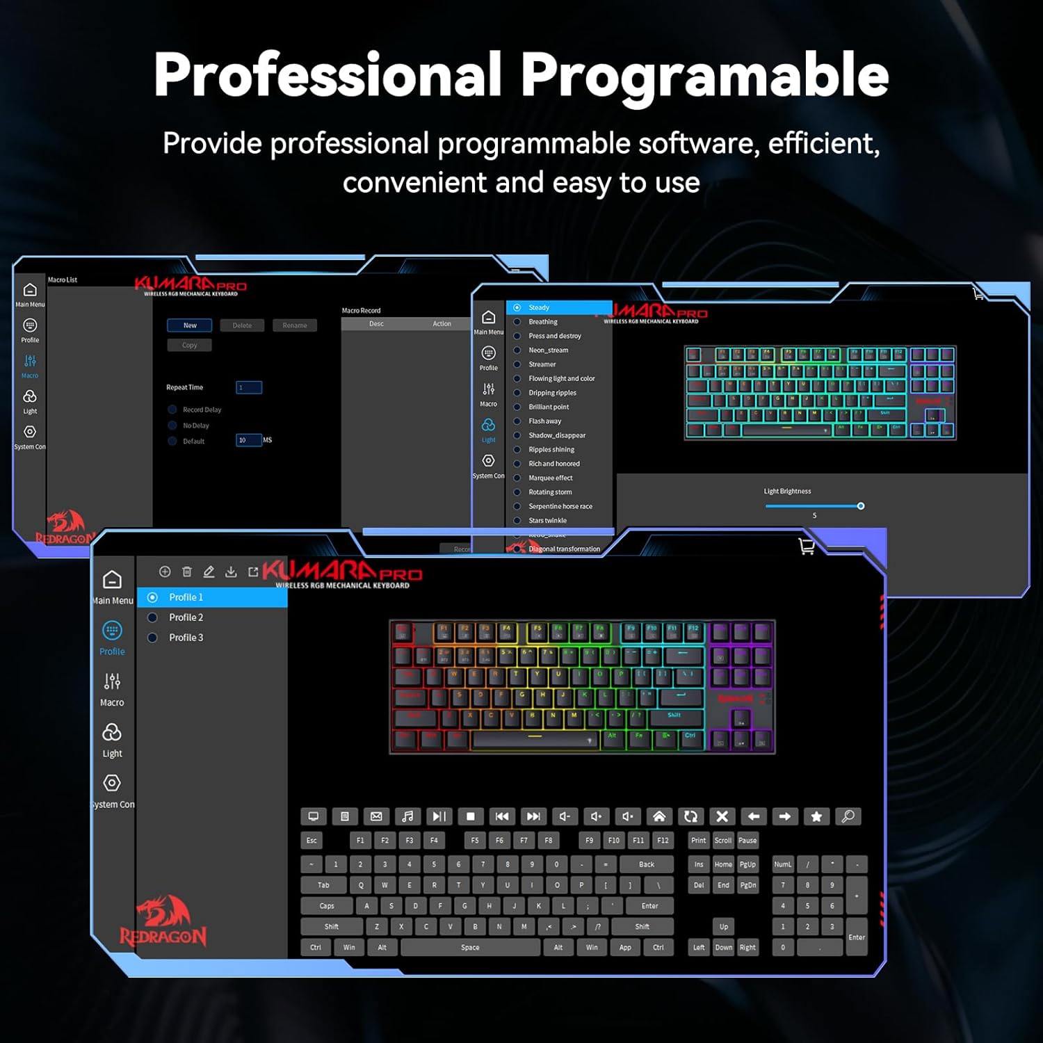 Redragon Wireless Gaming Keyboard, BT/2.4Ghz Tri-Mode Mechanical Keyboard with Aluminum Pannel, Hot-Swap Red Switch, Programmable 87 Keys TKL, LED Rainbow Backlit - K552LGY-KRS (Eclipse Gilded)