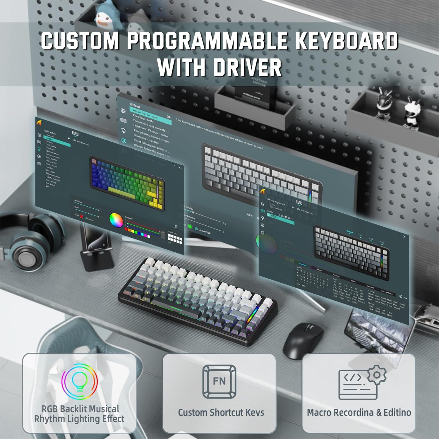 ATTACK SHARK M86 Wireless Mechanical Keyboard, 75% Layout Gasket Custom Structure,Hot Swappable,RGB Backlit,Pre-lubed Switches,Side Printed PBT Keycaps,Tri-Mode BT5.0/2.4GHz/USB-C Keyboard for Win/Mac