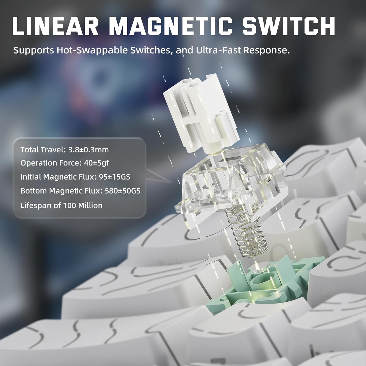 ATTACK SHARK X68 PRO HE Wireless Rapid Trigger Gaming Keyboard with Adjustable Actuation,8K Polling Rate,Hall Effect Magnetic Switch,Hot-Swap,RGB Backlit,BT/2.4GHz/Wired,for FPS Games-White