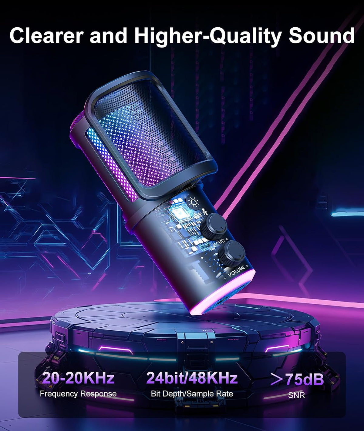 Gaming USB Microphone, Noise Cancellation Condenser Mic with Mute,Boom Arm Mic-Reverb Adjustment, Monitoring for Streaming, Podcasting, Discord, YouTube,PC, Computer, PS4, PS5, Mac-White