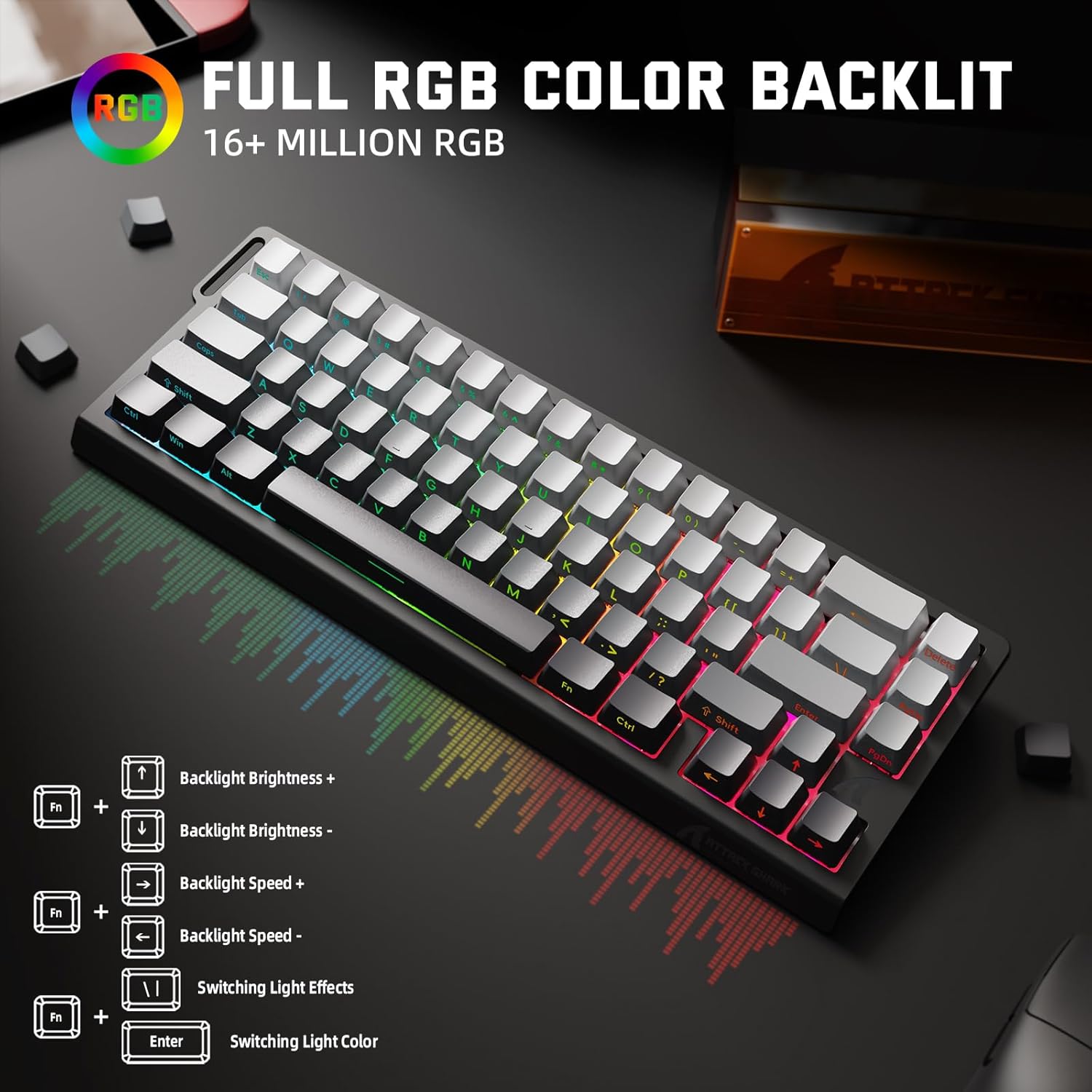 ATTACK SHARK X68 PRO HE Wireless Rapid Trigger Gaming Keyboard with Adjustable Actuation,8K Polling Rate,Hall Effect Magnetic Switch,Hot-Swap,RGB Backlit,BT/2.4GHz/Wired,for FPS Games-Moonlit Night