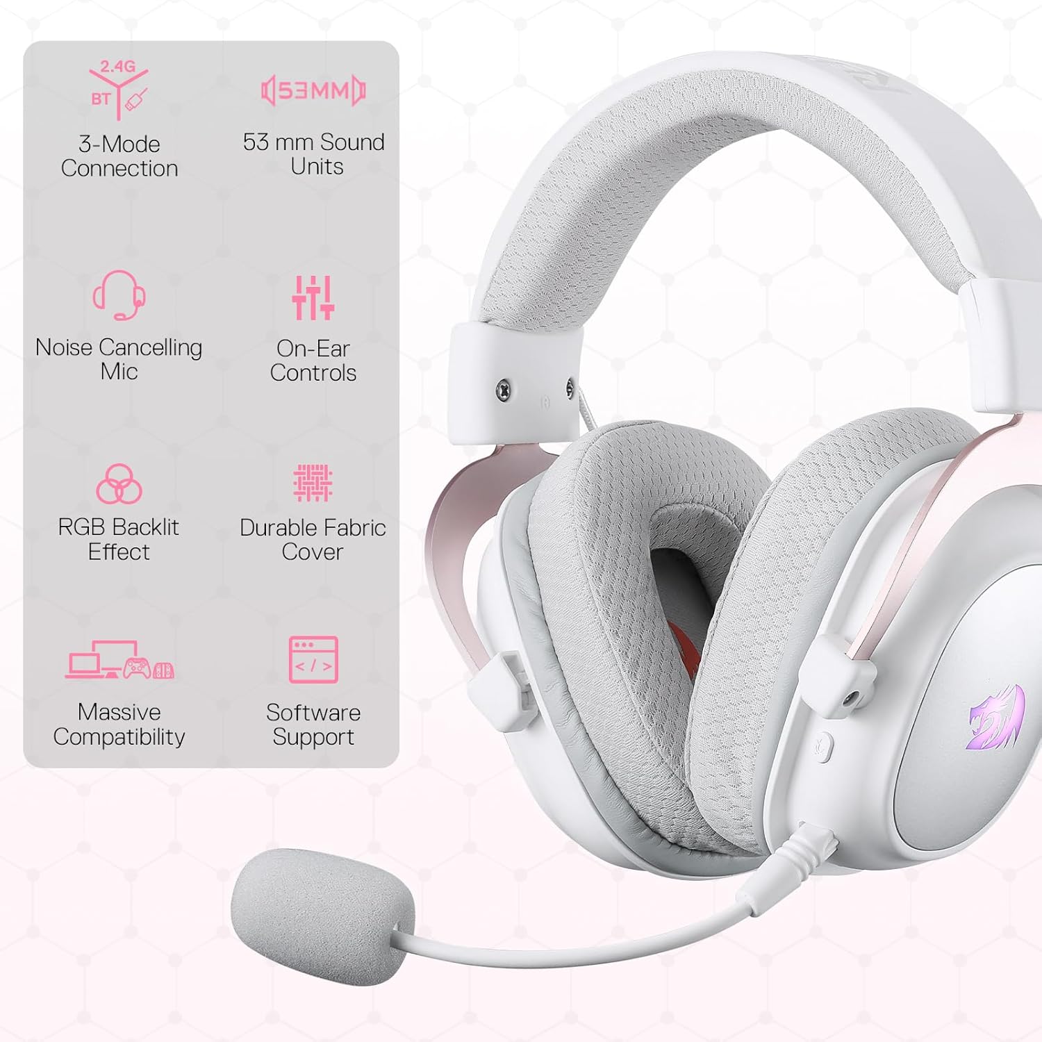 Redragon H510 PRO 3-Mode RGB Gaming Headset - 7.1 Surround Sound - 53MM Audio Drivers in Memory Foam Ear Pads w/Durable Fabric Cover- Multi Platforms Headphone - USB Powered for PC/PS4/NS