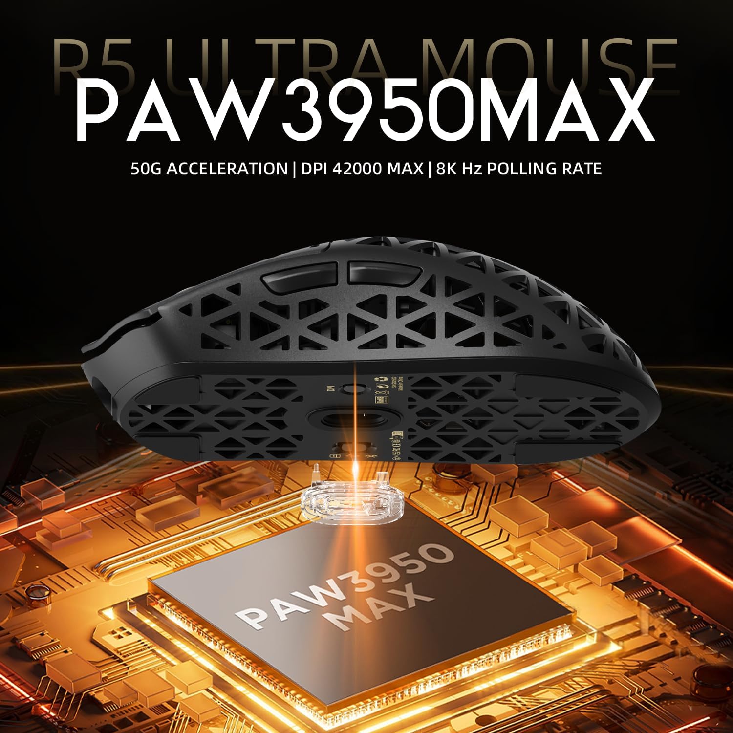 ATTACK SHARK R5Ultra 8K Carbon Fiber Wireless Gaming Mouse with 42000 DPI -PAW3950 MAX Sensor -39g Ultra-Lightweight-Nordic 52840 MCU Chip-Wired/BT/2.4GHz Wirelss Programmable Mouse for PC/Mac (Black)