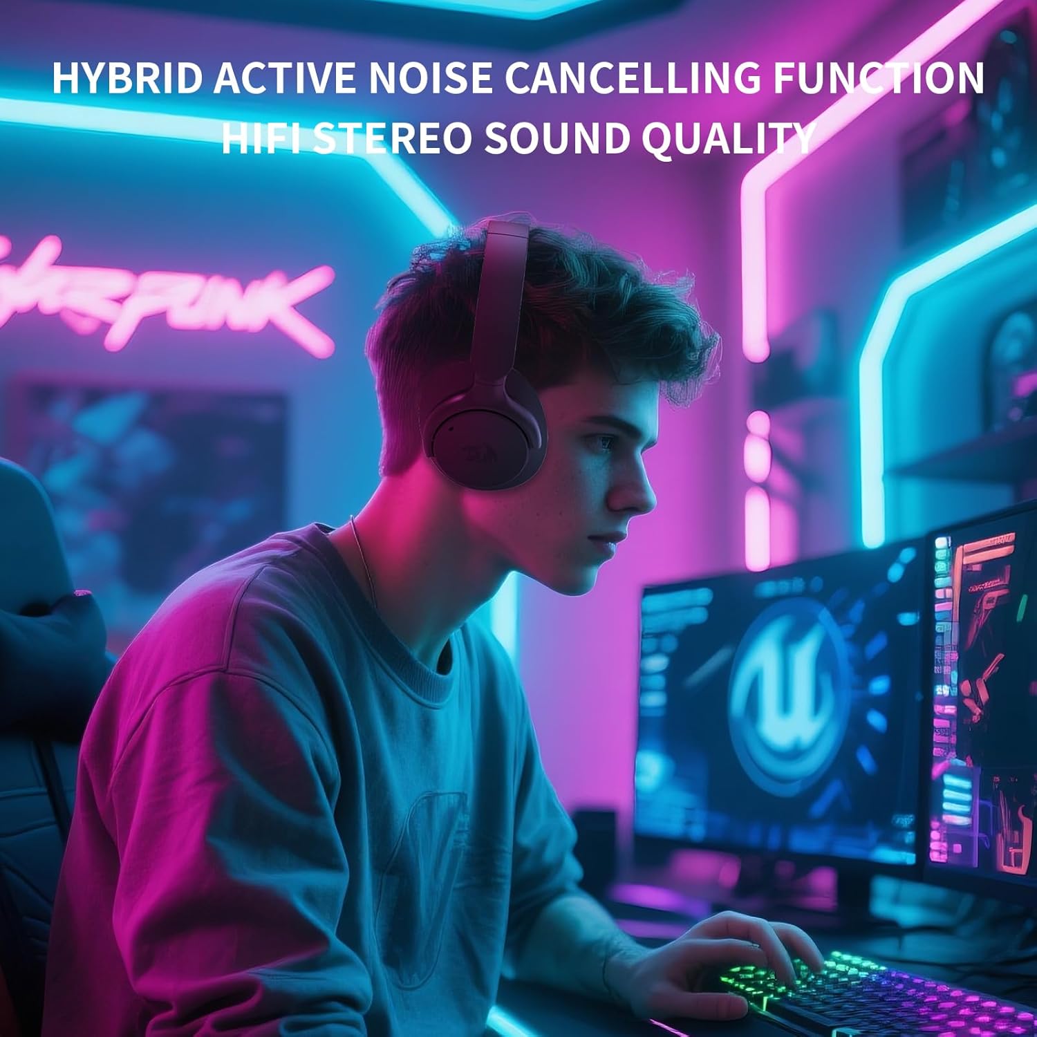 Redragon H610 Wireless Gaming Headset for PC, Mac, NS, Phone - BT 5.3 with Active Noise Cancellation, 40H Battery, Lightweight, Over-Ear Headphones with Built-in Mic, White