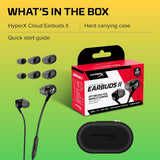 HyperX Cloud Earbuds II – 14mm Drivers, Four Eartips, Hard-Shell Carrying Case, Low-Profile 90° Plug, 3.5mm Plug, Built-in Microphone, Multi-Function Button, PC, Mobile, Nintendo Switch – Black