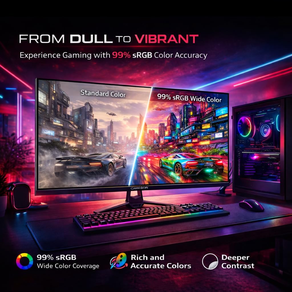 GAMEON GOES27QHD120IPS 27″ Fast IPS QHD Gaming Monitor – 2560×1440, 120Hz Refresh Rate, 0.5ms MPRT, HDR10, Adaptive-Sync, 99% sRGB, HDMI 2.1 (Supports PS5) & DisplayPort, Built-in Speakers, Flicker-Free, VESA Mount