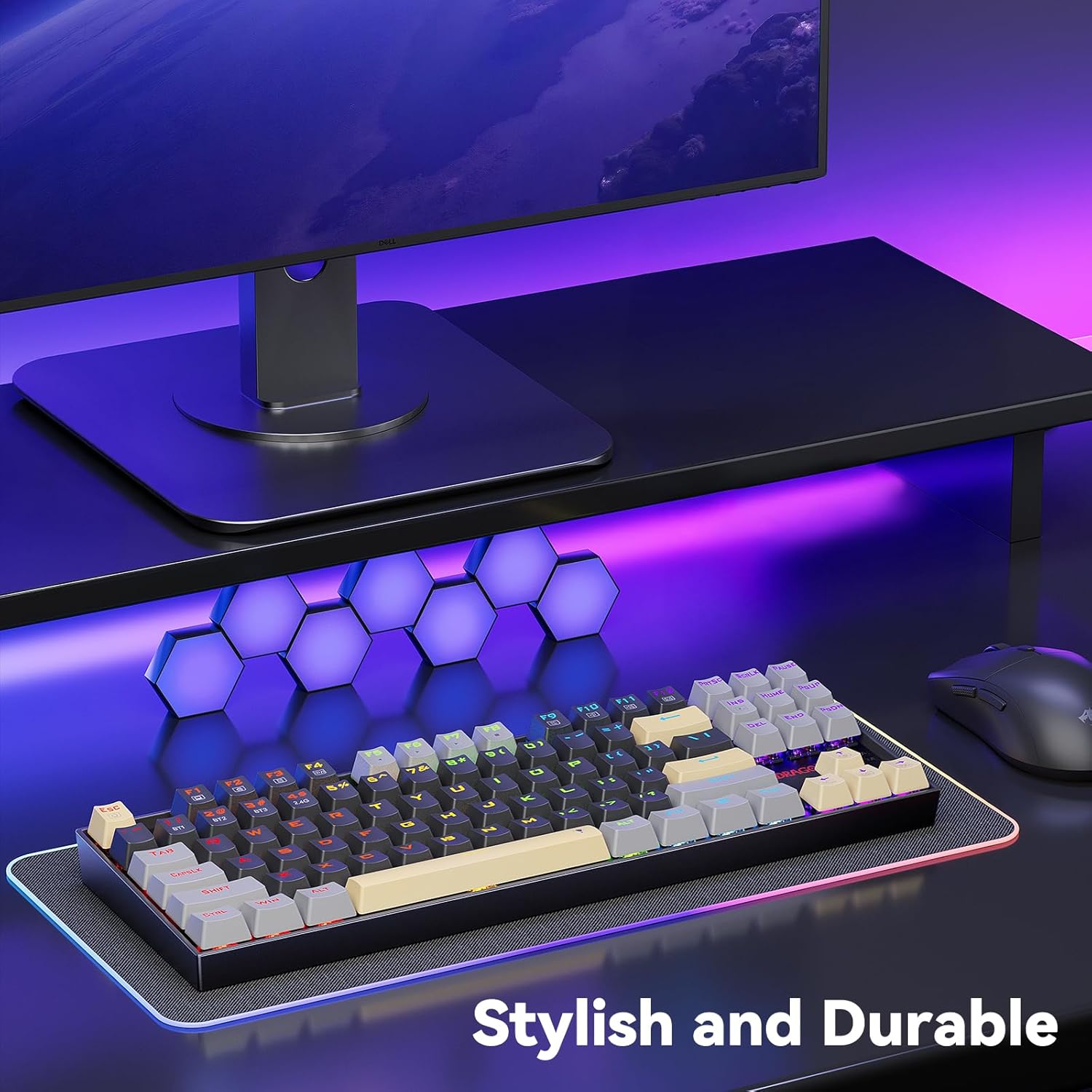 Redragon Wireless Gaming Keyboard, BT/2.4Ghz Tri-Mode Mechanical Keyboard with Aluminum Pannel, Hot-Swap Red Switch, Programmable 87 Keys TKL, LED Rainbow Backlit - K552LGY-KRS (Eclipse Gilded)