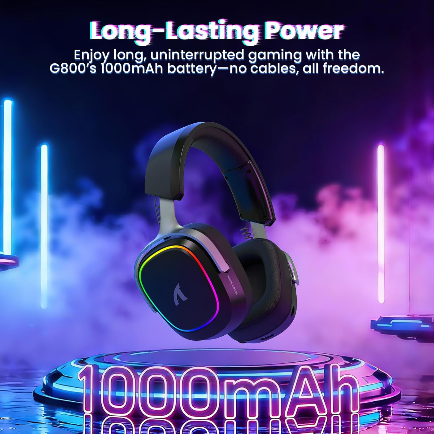 ATTACK SHARK G800 Wireless RGB Gaming Headset:7.1 Surround Sound-50mm Drivers-Memory Foam Ear Pads,Wired/2.4Ghz/BT,Ultralight,Durable Aluminum Frame,Detachable Mic,Programmable for PC Mac Gamer(Black)