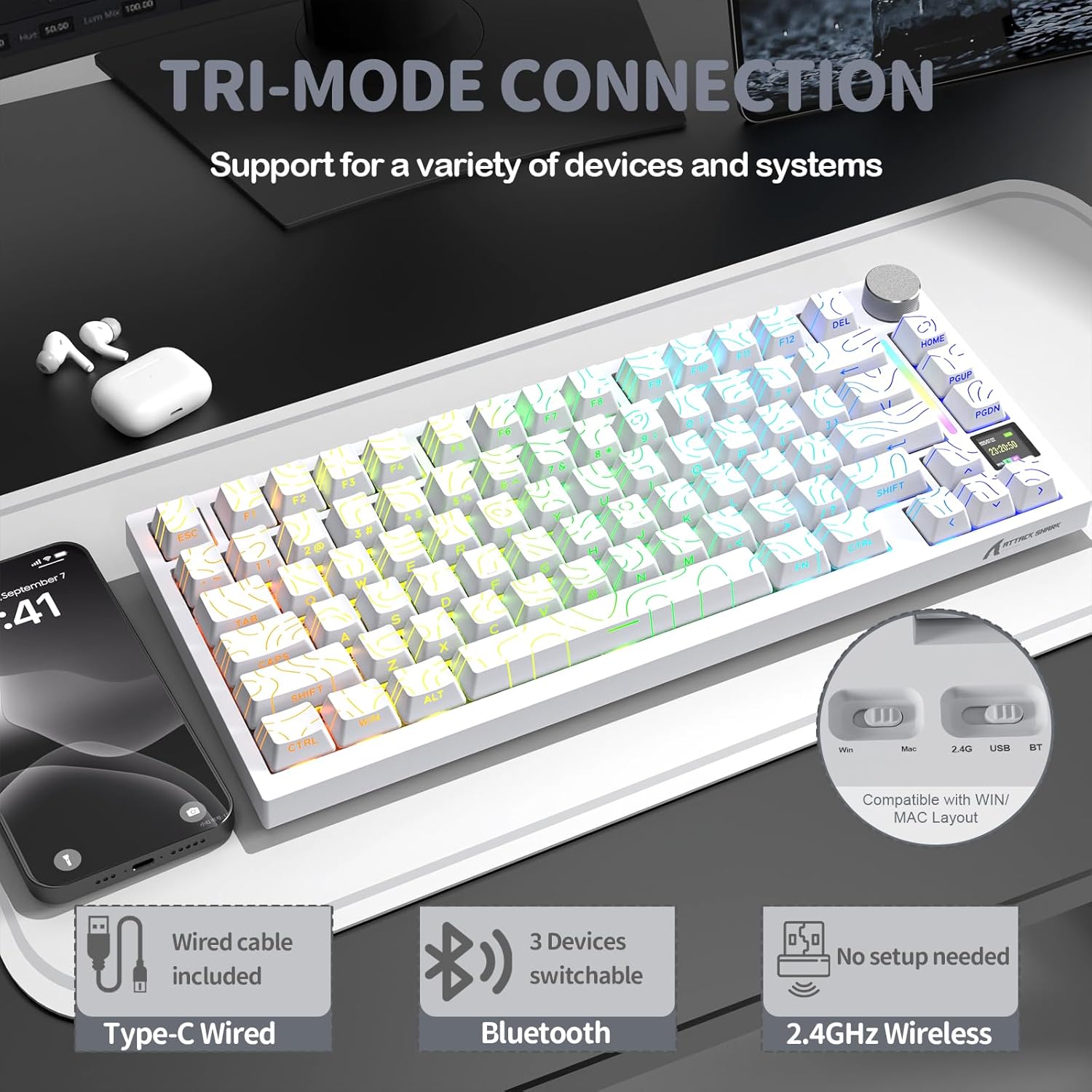 ATTACK SHARK X820 Ultra Draadloos Mechanisch Toetsenbord met TFT Smart ATTACK SHARK X820 Ultra Draadloos Mechanisch Toetsenbord met TFT Smart