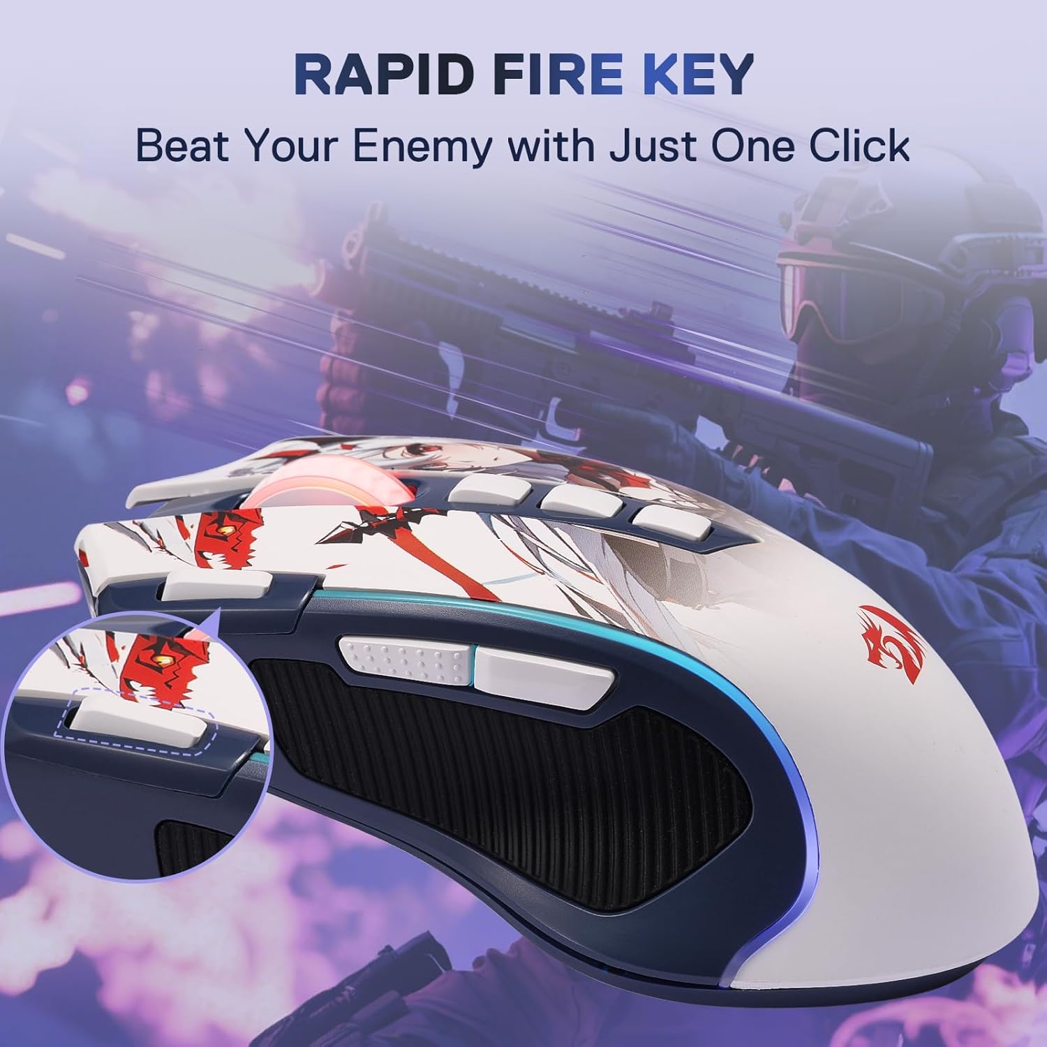 Redragon M612AK PRO RGB Anime Gaming Mouse, 8000 DPI Wired/Wireless Optical Mouse with 9 Programmable Buttons & 7 Backlit Modes, BT & 2.4G Wireless, Software Supports DIY Keybinds Rapid Fire Button
