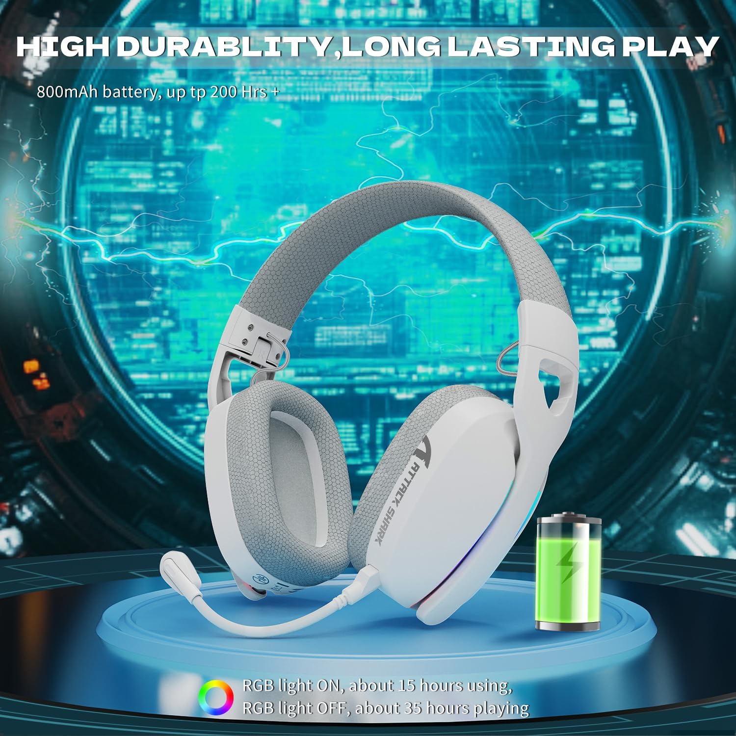 ATTACK SHARK L90 Ultra-Light Wireless Headset,RGB,Foldable,Triple- Mode-2.4Ghz/Bluetooth/Wired Gaming Headphone with mic,40mm Driver,7.1 Surround Sound,for Xbox/PS4/PS5/PC Customize via Software-White
