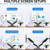 Redragon GMK915 Dual Monitor Mount Stand - Gas Spring Adjustable Arms with VESA 75/100mm, 13-32 Inch Screen Compatibility, C Clamp & Grommet Base, Cable Management, 17.6lbs Load Capacity