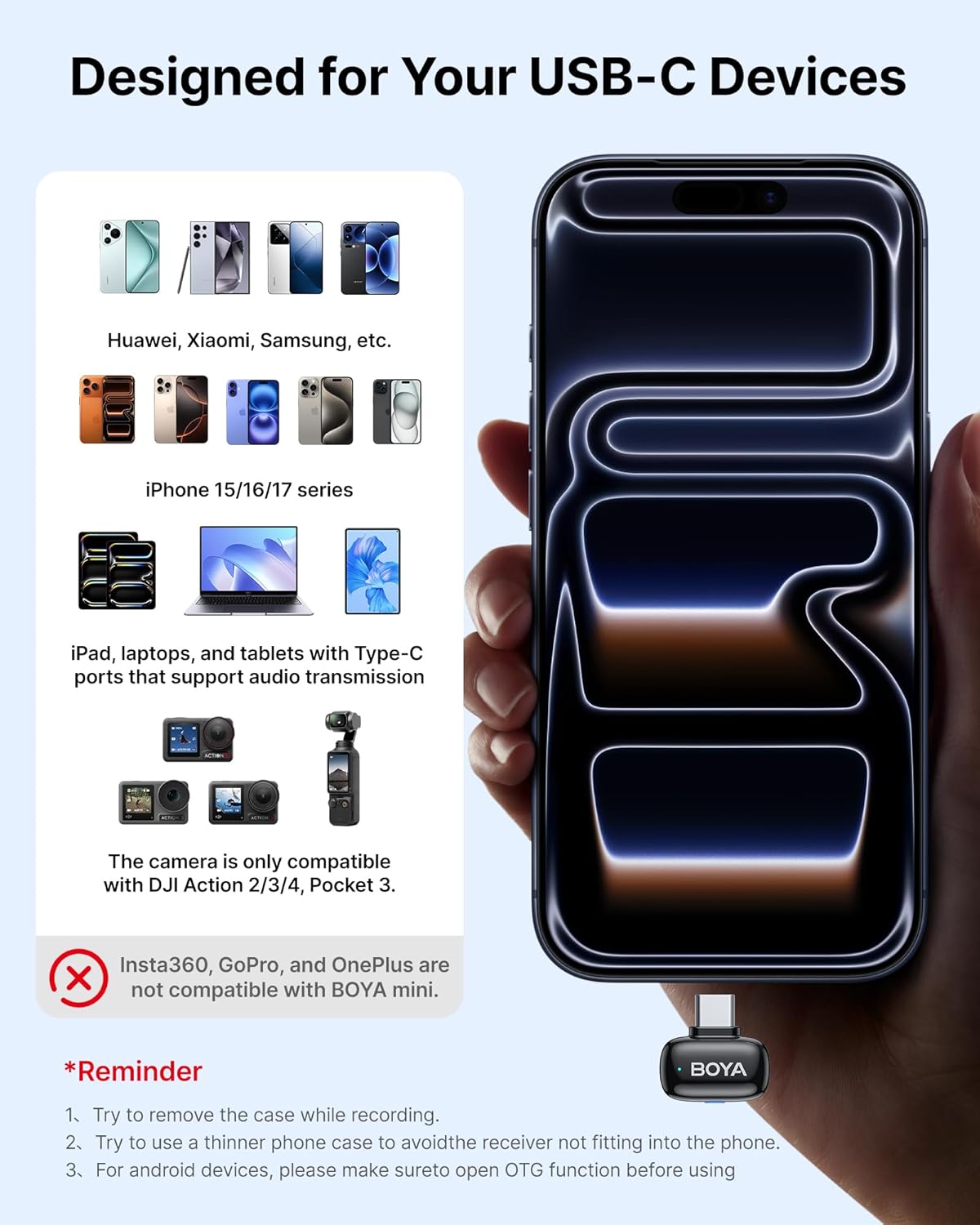 BOYA mini 2 Wireless Lavalier Microphones for iPhone and usb-c , AI Noise Cancellation, App Control, 30H Battery Life with Charging Case, Lapel Microphone Wireless for Video Recording Vlogging