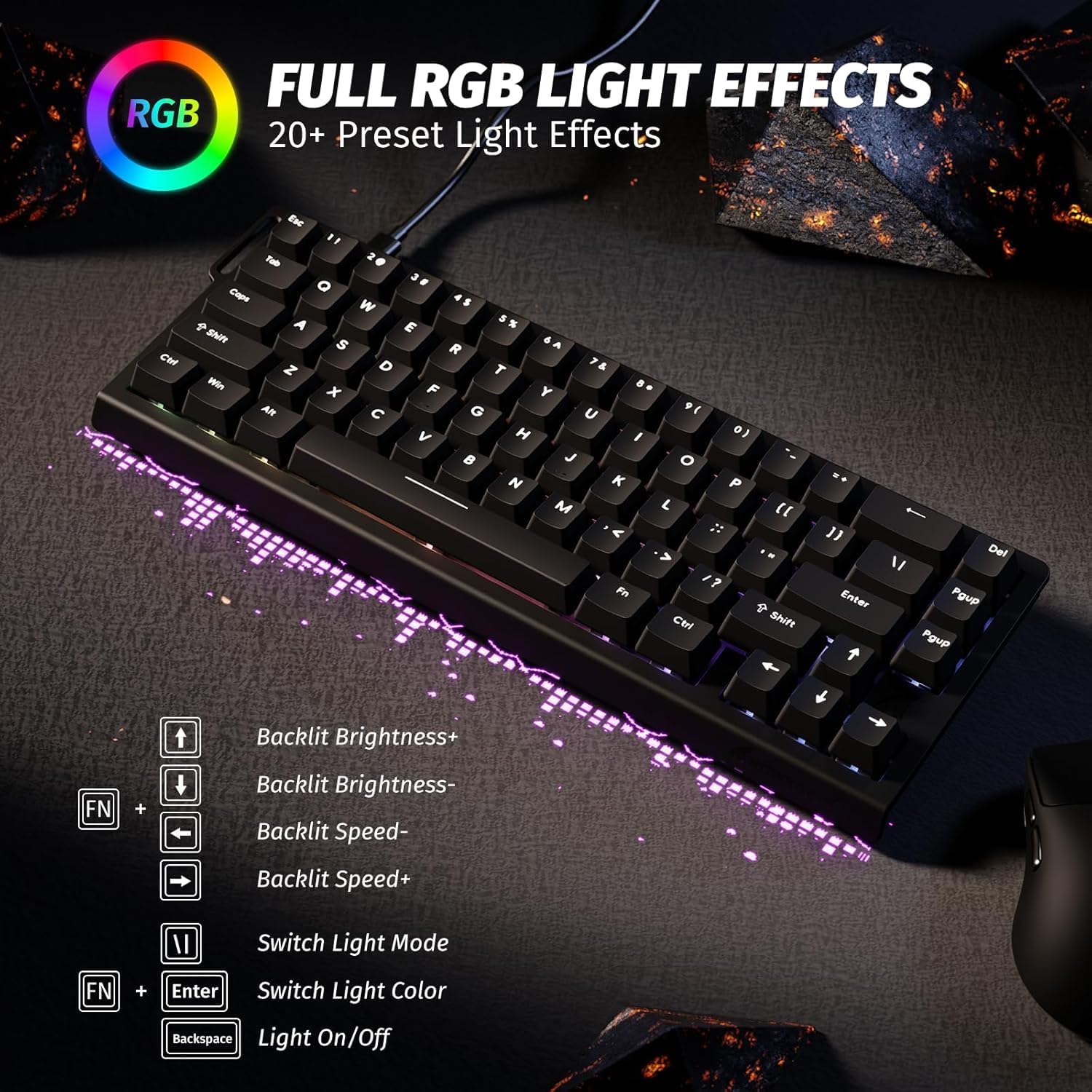 ATTACK SHARK X68 HE Rapid Trigger Mechanical Gaming Keyboard 60% Wired TKL with Adjustable Actuation,Hall Effect Magnetic Switch,8KHz Polling Rate,RGB Backlit,Top Mount for PC Mac Esport Gamer(Black)