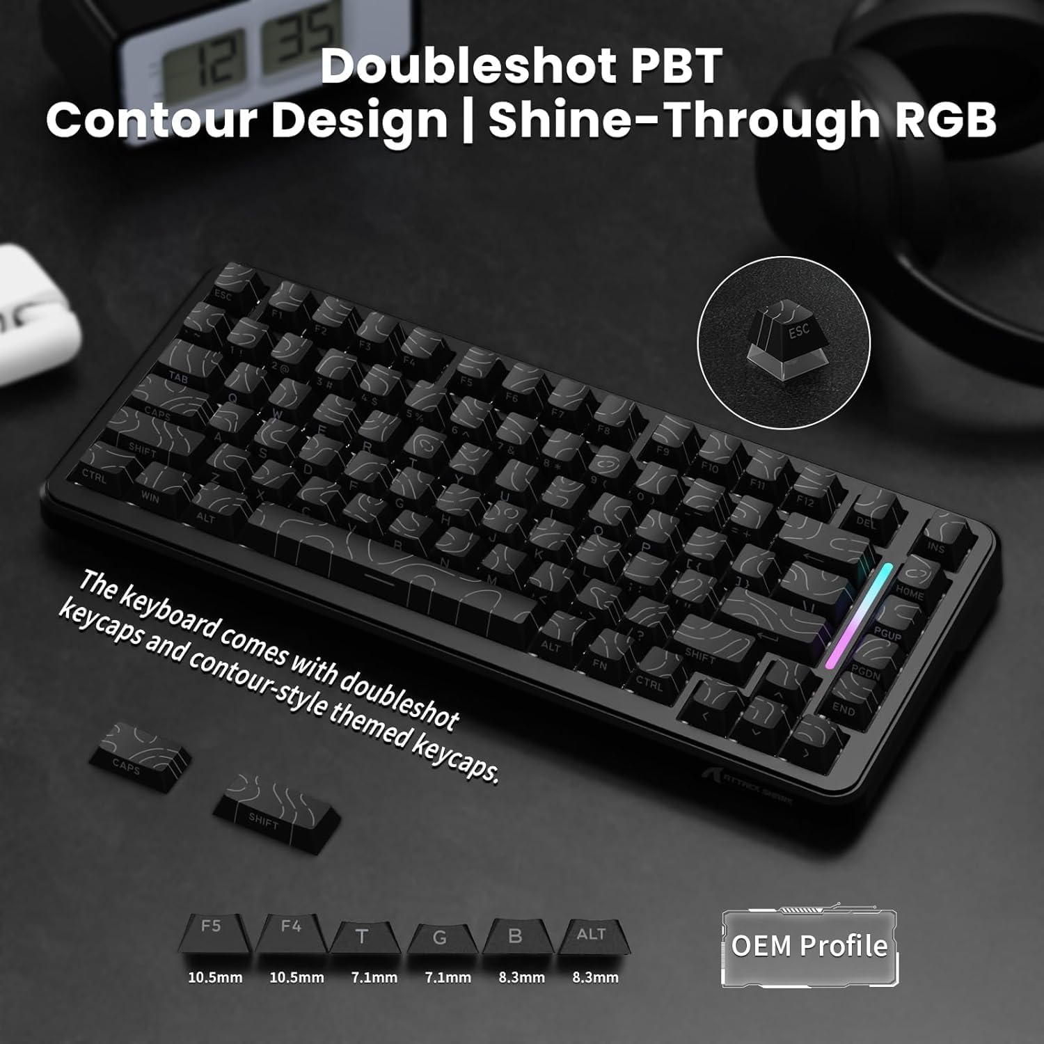 ATTACK SHARK X82 PRO HE Wireless Rapid Trigger RGB Mechanical Gaming Keyboard with Adjustable Actuation,2.4G/Wired/BT,8K Polling Rate,Hall Effect Magnetic Switch,5000mAh Battery for FPS(Black Contour)