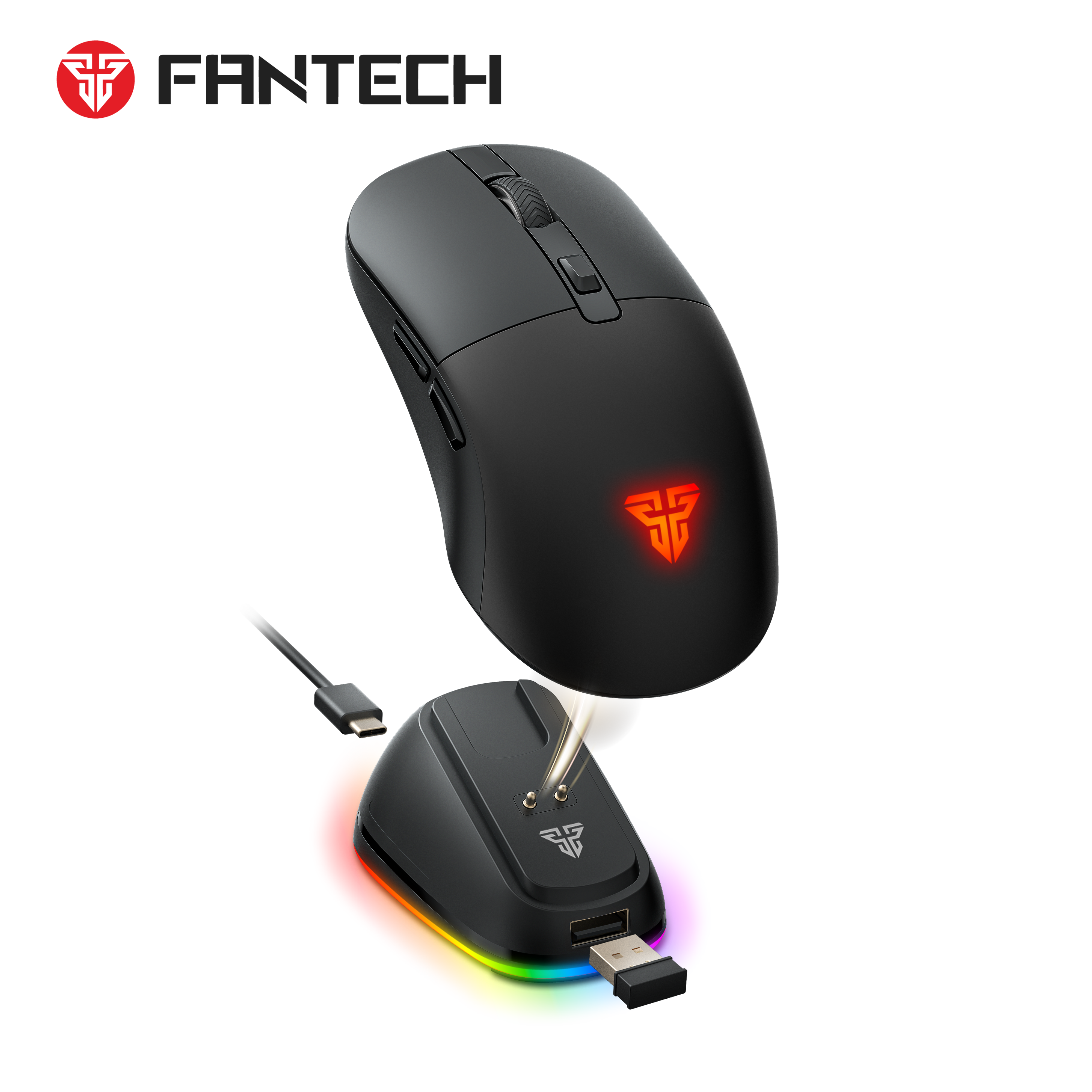 FANTECH WG9RD Wireless Gaming Mouse with Charging Magnetic Base Three Mode 12000DPI Customized E-sports Gamer Mouse