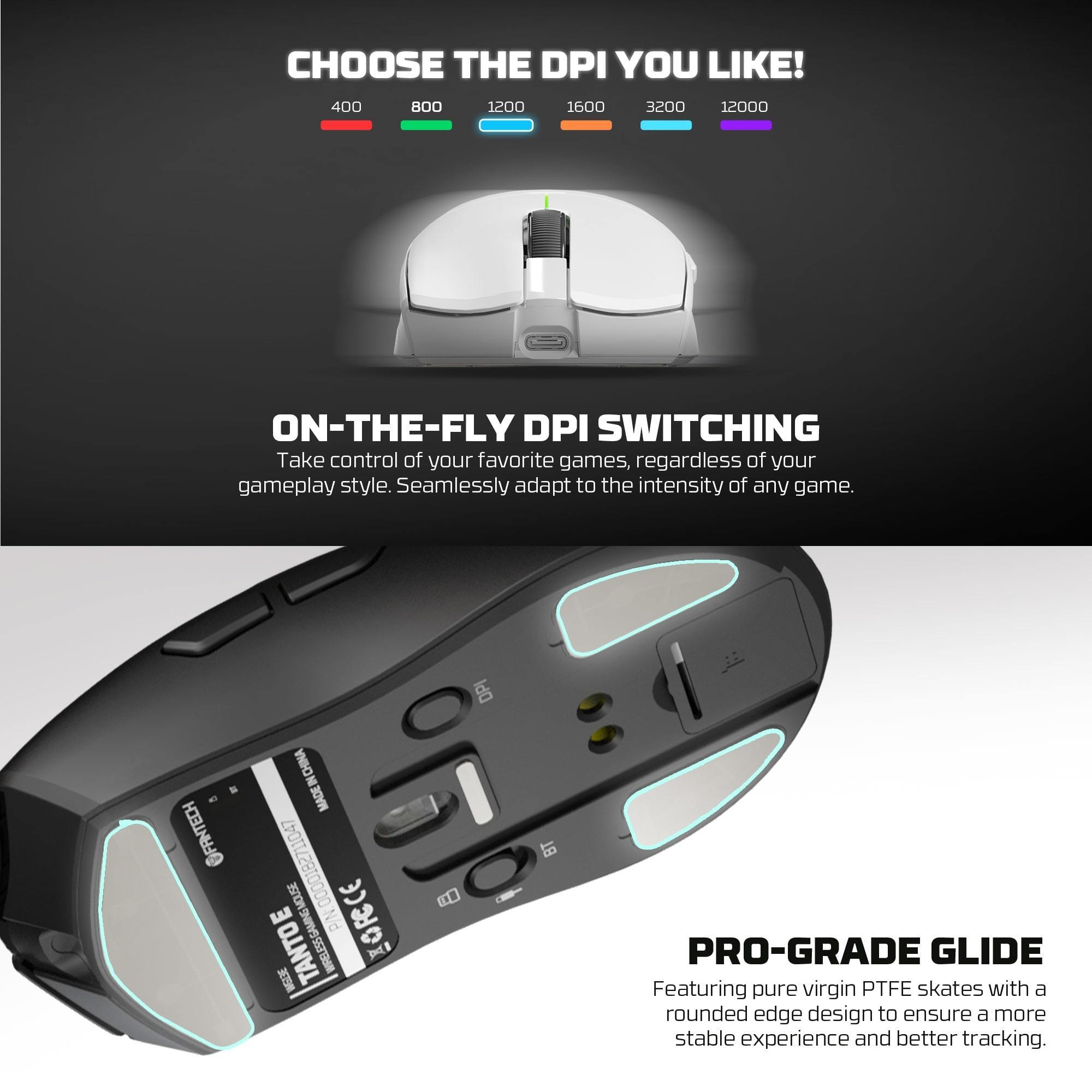 FANTECH TANTOE WG13E Wireless Mouse Three-mode switching and Magnetic Rechargeable Dock PixArt PAW3311 Up to 45 hours Macro Mic - Black