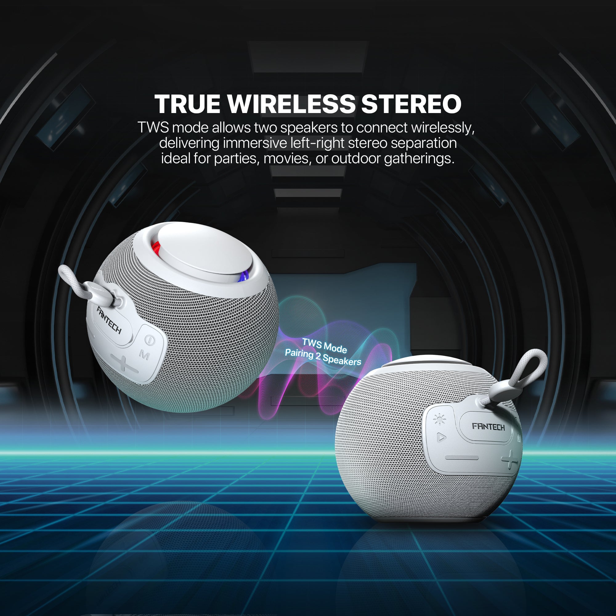 FANTECH BS161 Portable BT Wireless Speaker TWS 4-Way Connectivity TF Card Party Use Hands-Free Call RGB Mini Deep Bass Speakers - Gray