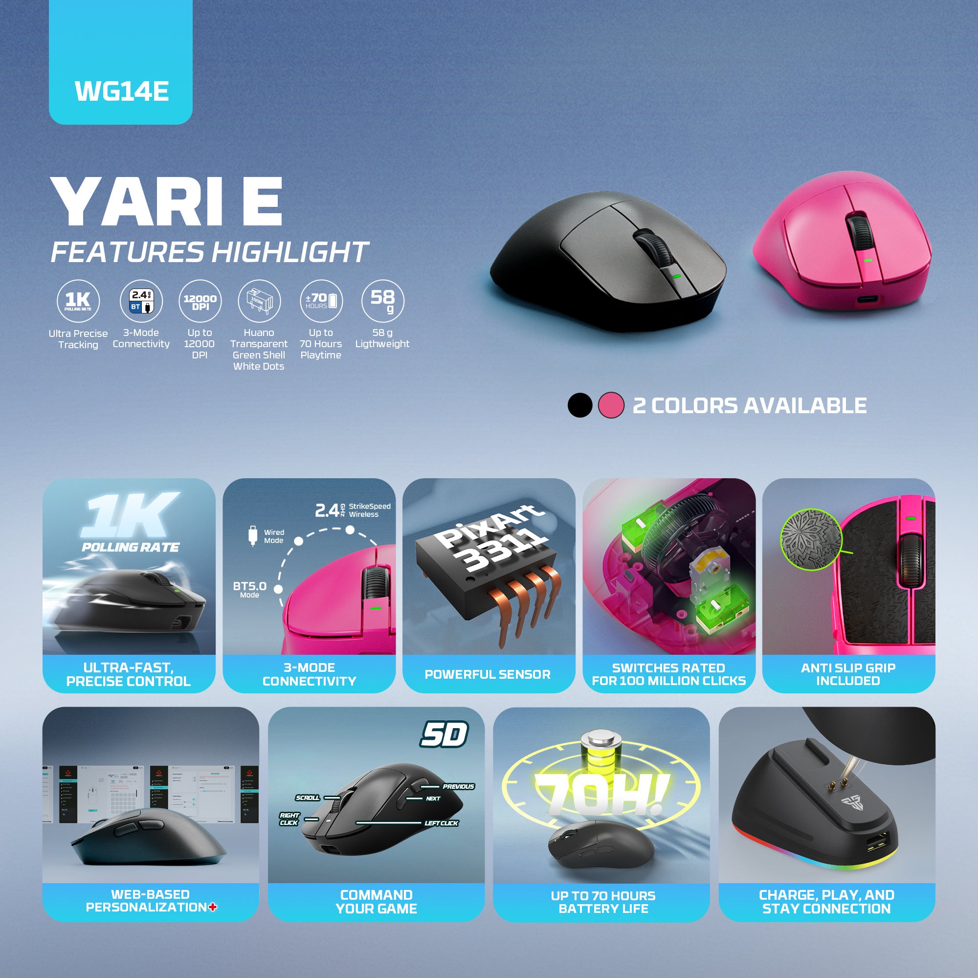 Fantech WG14E YARI E Ergonomic Wireless Gaming Mouse
