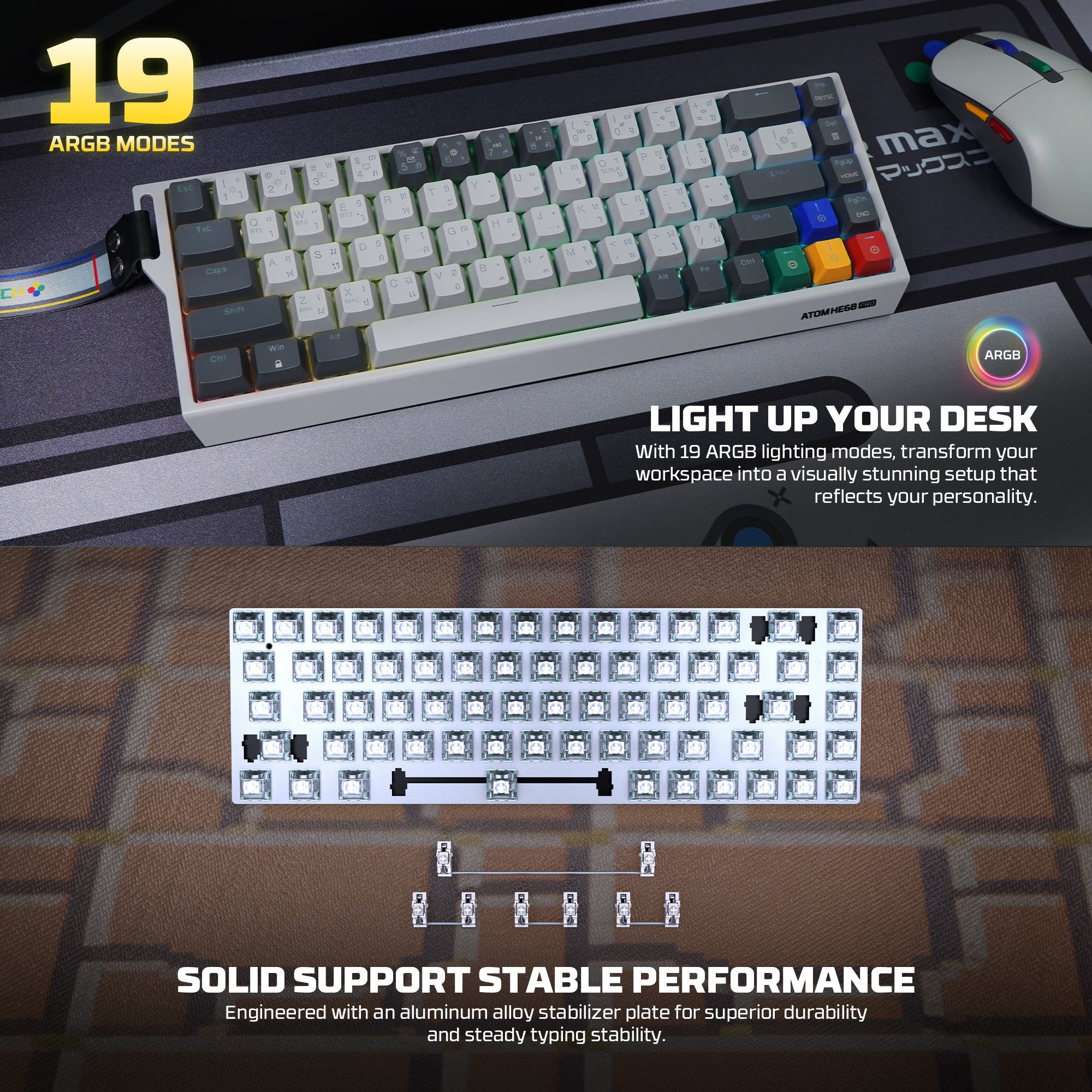 Fantech Keyboard ATOM HE68 MK922 MAGNETIC SWITCH 8000 HZ  – GRAY