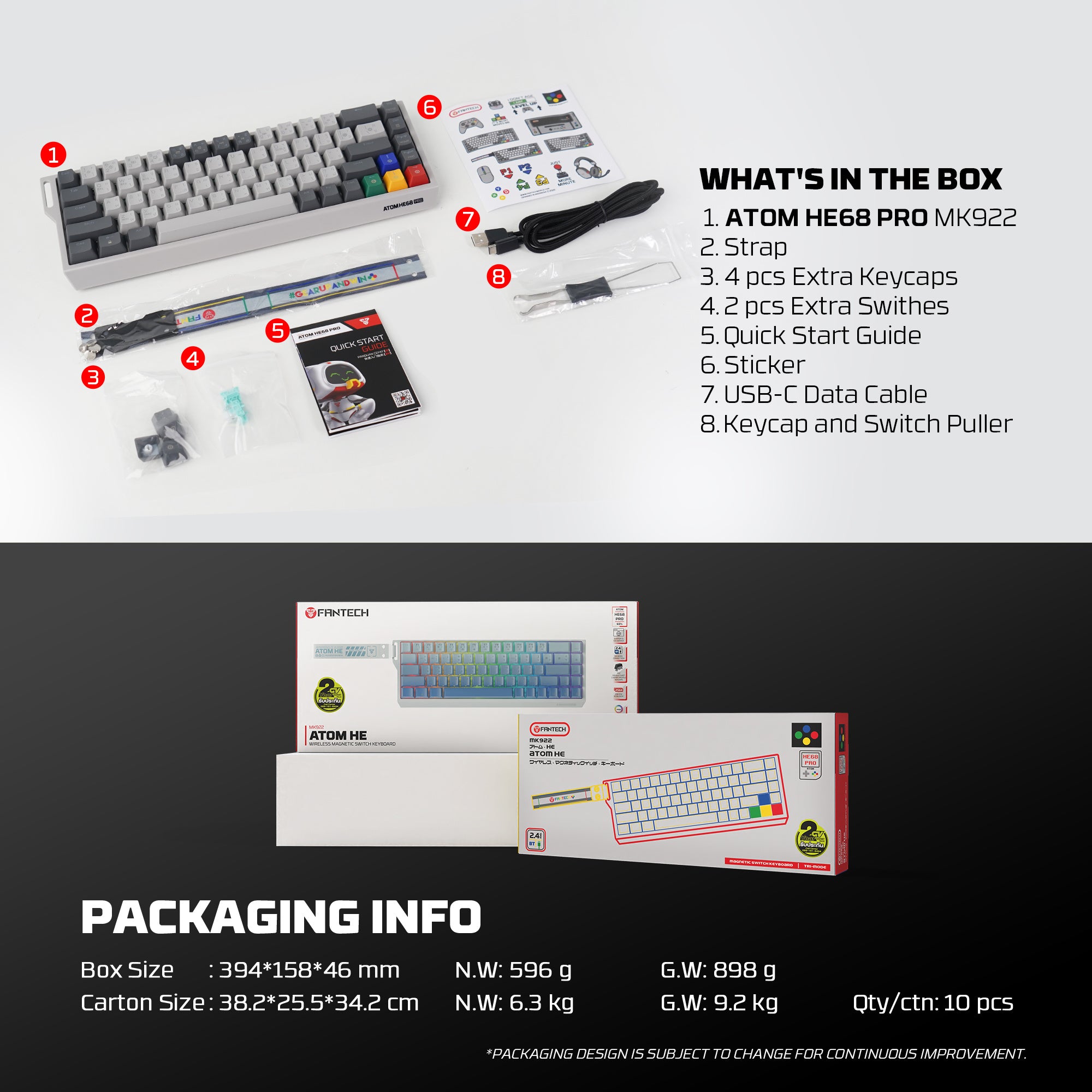 Fantech Keyboard ATOM HE68 MK922 MAGNETIC SWITCH 8000 HZ  – GRAY
