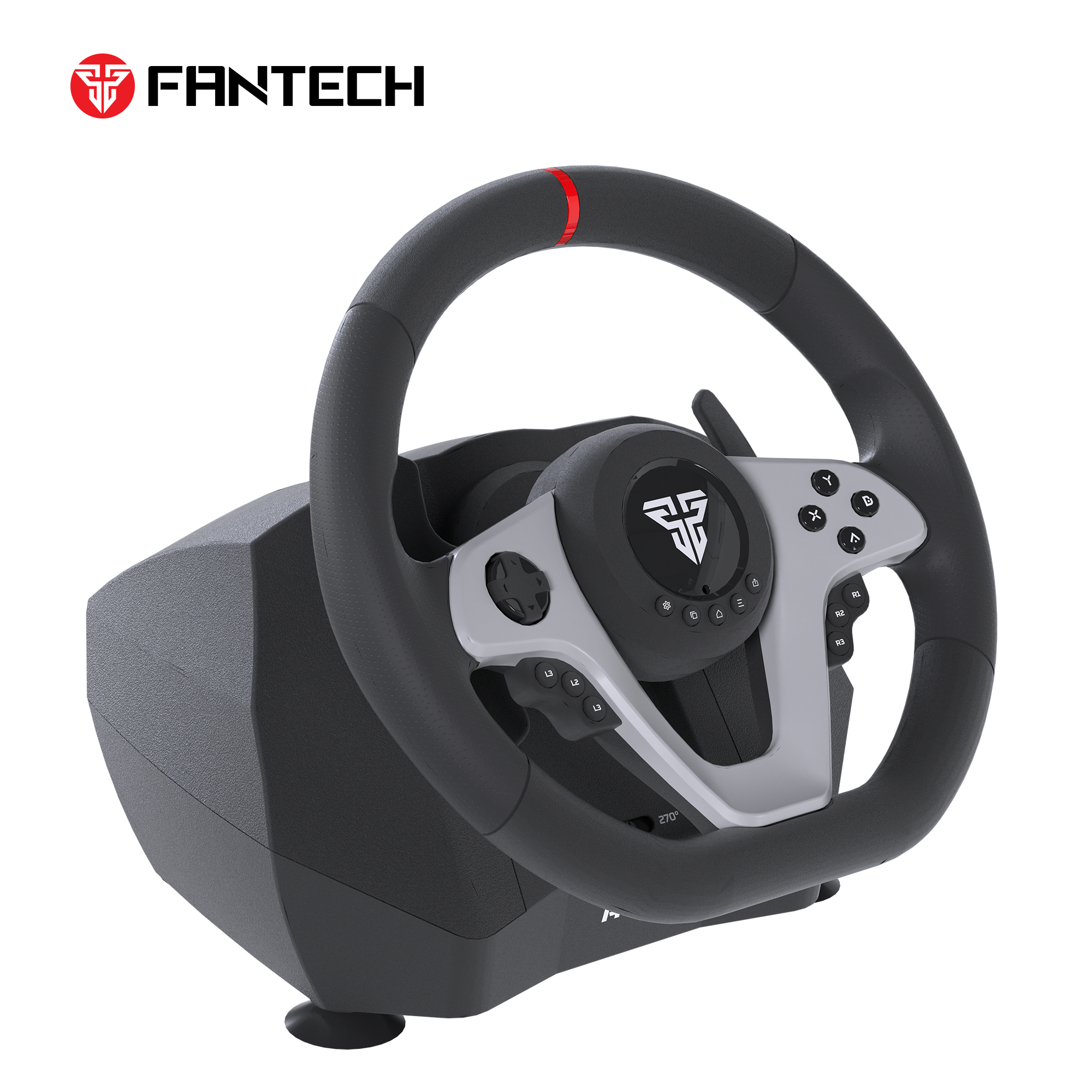 Fantech R1V2 Racing Steering Wheel | Dual-Motor Vibration | 270° / 900° Rotation | 15 Buttons + D-Pad | 6 Gears + Reverse | 3 Pedals (Clutch, Brake & Throttle) | PC Driving Wheel Set with Clutch and Shifter