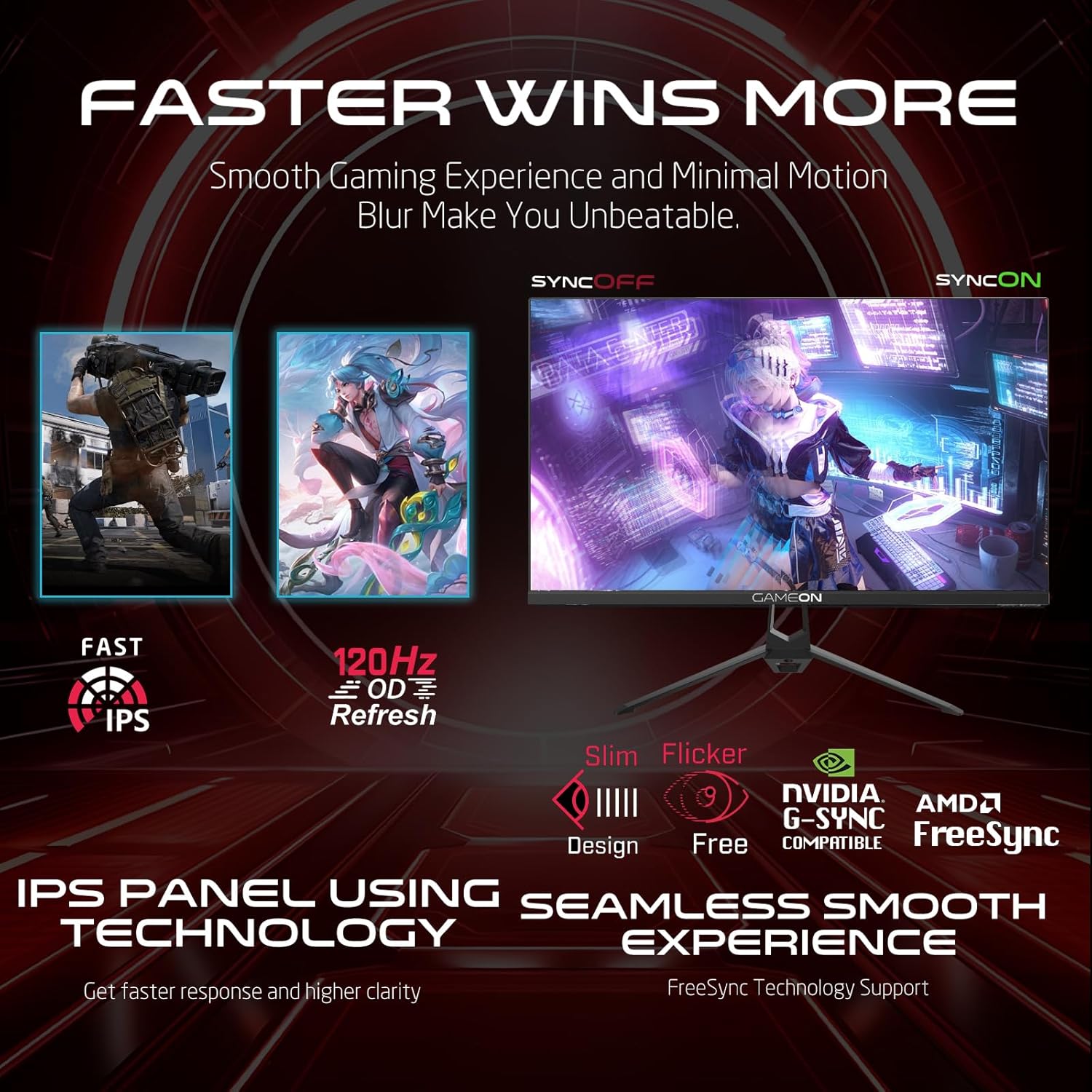 GAMEON 27 Inch Gaming Monitor - FHD 1080P Computer Monitor 120Hz IPS 1ms Monitors - 16:9 Wide IPS gaming Screen HDMI VGA DisplayPort Built-in Speakers (Support PS5)
