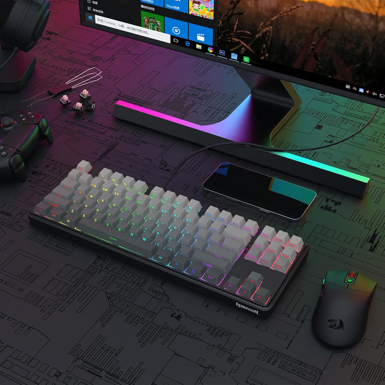 Redragon K707 HE Rapid Trigger Gaming Keyboard, 87 Keys TKL Wired Mechanical Keyboard w/Hyper-Fast Actuation Hall Effect Magnetic Switch, Actuation Point Adjustable, Side Printed PBT Gradient Keycaps