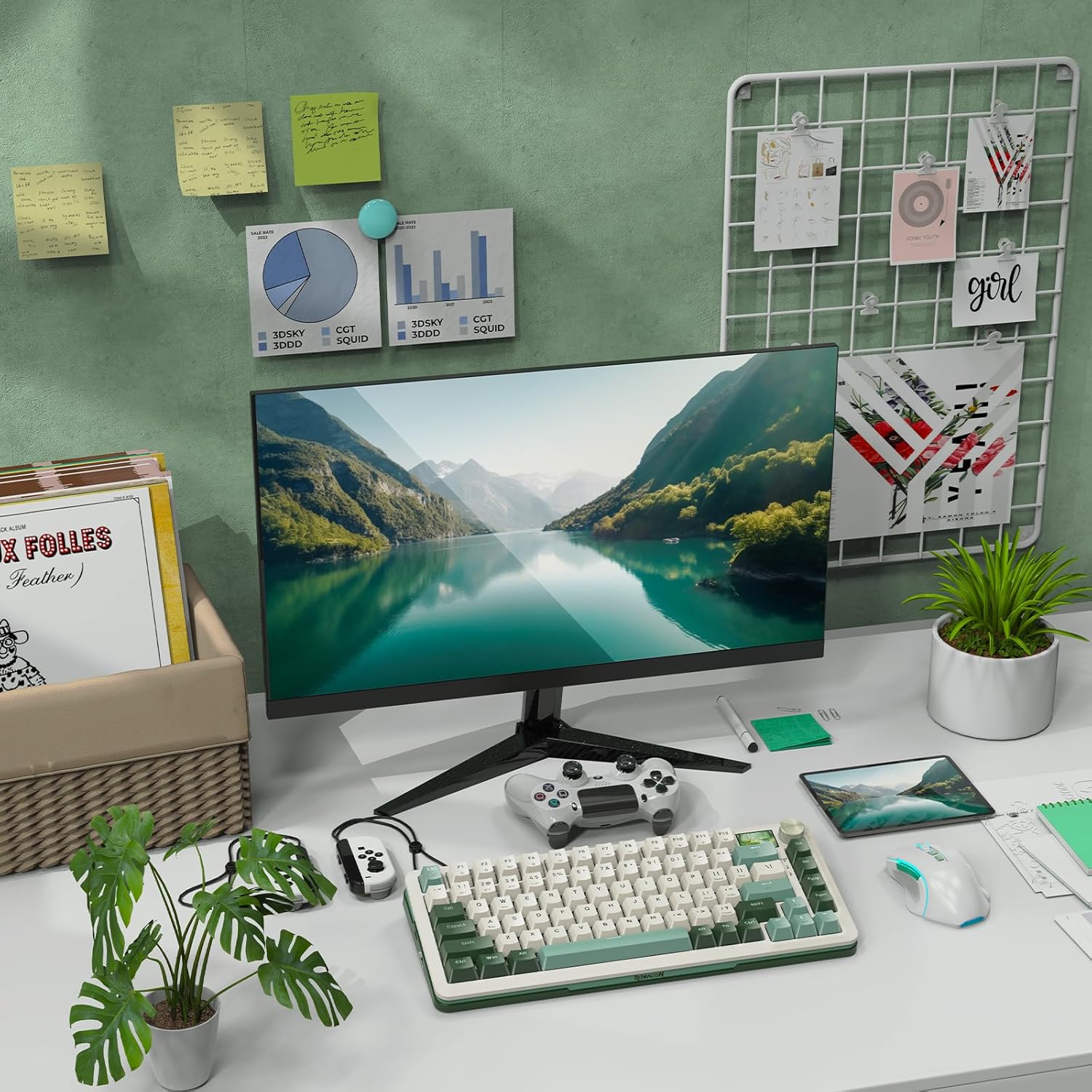 Redragon K708 Pro Wireless Mechanical Gaming Keyboard - Gasket-Mounted RGB Backlit, 81 Customizable Keys, 3-Mode (2.4G/Bluetooth/USB), Hot-Swap Pre-Lubed Switches, Screen & Control Knob - White Green