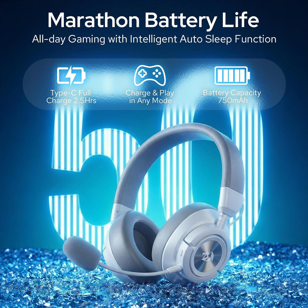 Redragon H889 Wireless Gaming Headset, 4-in-1 (2.4G/BT/USB/3.5mm), 51H Battery & Play-While-Charging, 7.1 Spatial Audio & 53mm Drivers, Detachable Mic, Multi-Platform Headphone for PC/PS5/NS/Mobile
