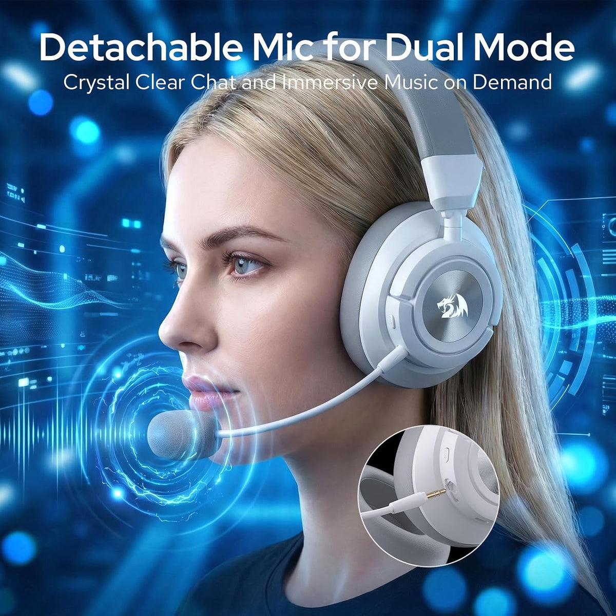 Redragon H889 Wireless Gaming Headset, 4-in-1 (2.4G/BT/USB/3.5mm), 51H Battery & Play-While-Charging, 7.1 Spatial Audio & 53mm Drivers, Detachable Mic, Multi-Platform Headphone for PC/PS5/NS/Mobile