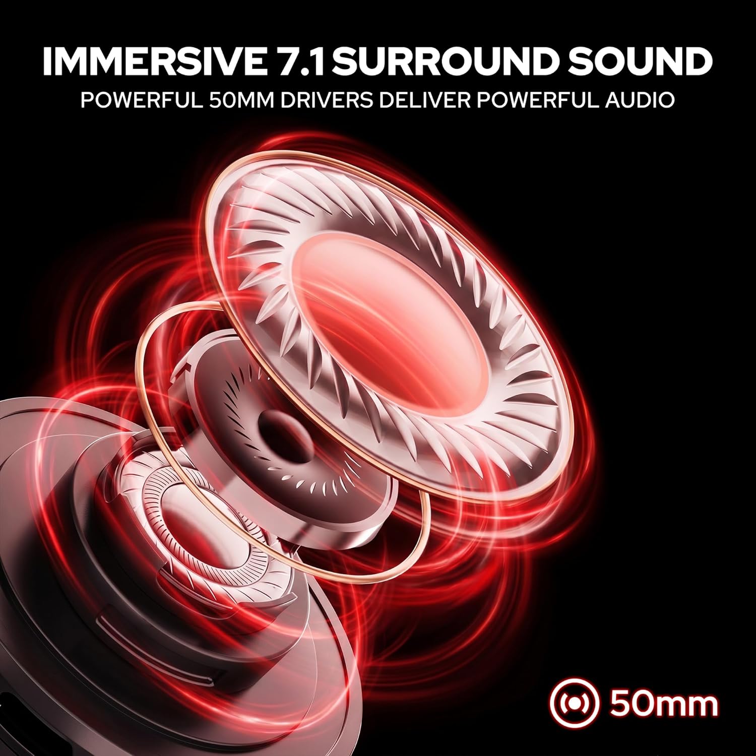 Redragon H891 Wireless Gaming Headset, Tri-Mode (2.4G/BT/Wired), 65H Battery, 50mm Drivers & 7.1 Surround Sound, Noise-Cancelling Retractable Mic, Compatible with PC, PS5, NS, Mac, Mobile