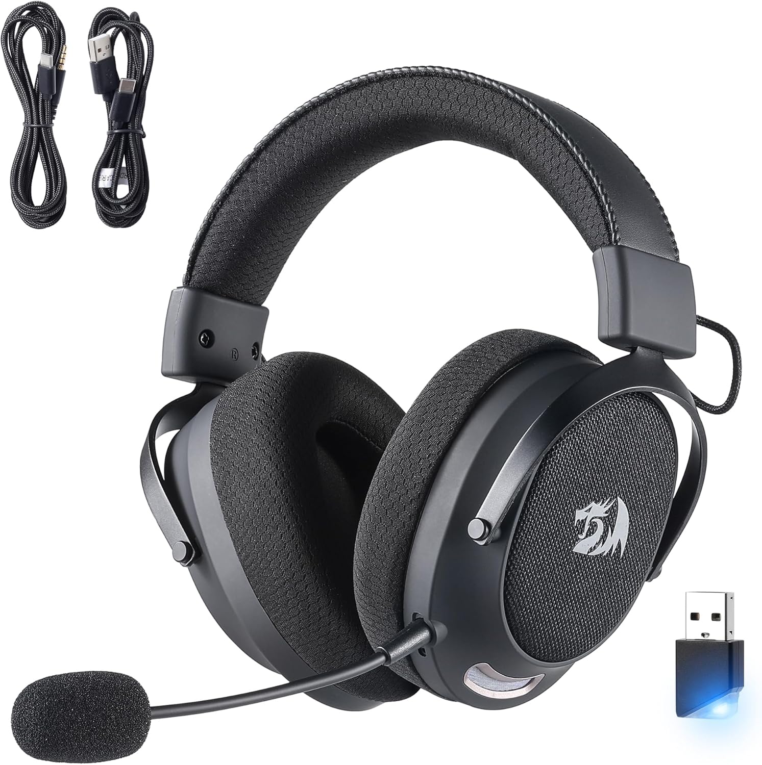 Redragon H858 3-Mode Wireless Gaming Headset, 7.1 Surround Sound + Redragon HA300 Scepter Pro Headset Stand Rgb.