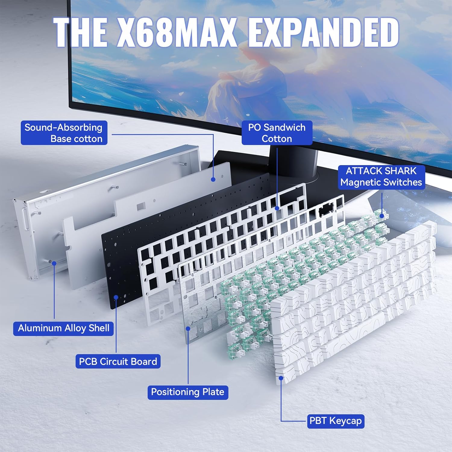 ATTACK SHARK X68MAX HE Wired Rapid Trigger Mechanical Creamy TKL RGB Gaming Keyboard with Full Aluminum CNC,8K Polling,0.005mm Accuracy,Hall Effect Magnetic Switch,NKRO,Driver for PC(White Contour)