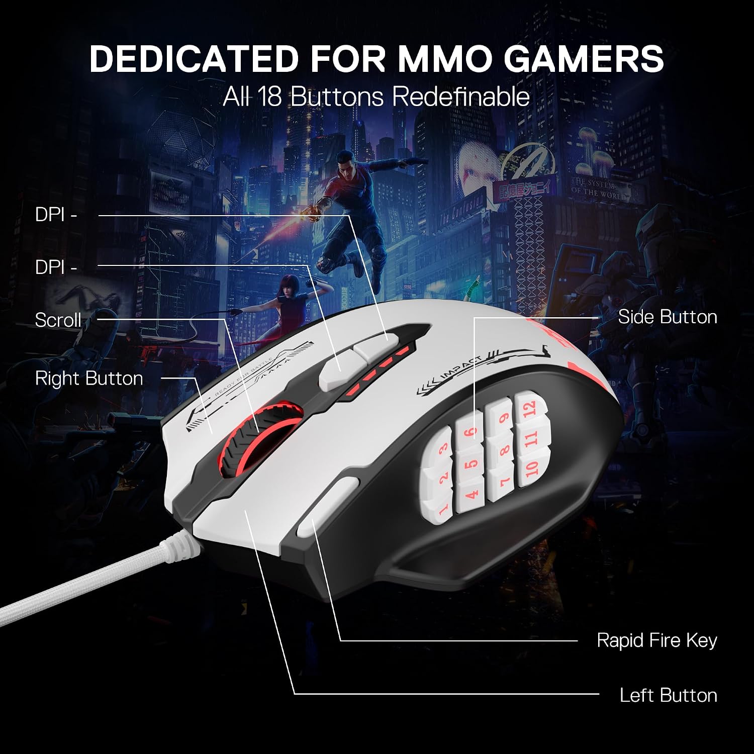 Redragon M908 Wired RGB MMO Gaming Mouse 24000 DPI Remapping Keys | Stable Lag-Free Connection, Redefine Keybinding Macro, Vibing Backlight, Ergonomic Grip Body Comfort