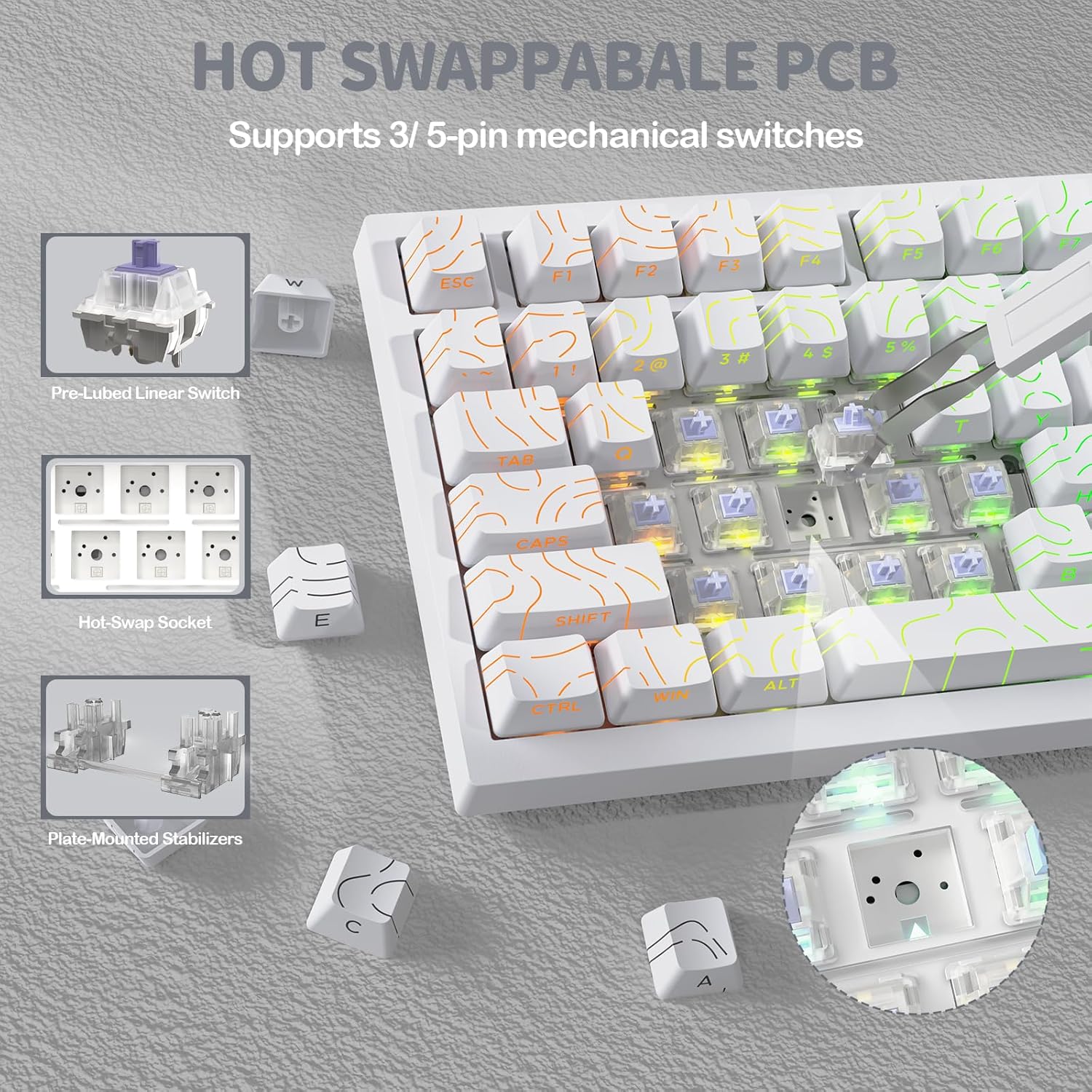 ATTACK SHARK X820 Ultra 75% Wireless Gaming Mechanical Keyboard Hot-Swappable Gasket Mount RGB Backlit BT/2.4G/Wired Custom Keyboard with Smart TFT Display&Knob QMK Driver-White Contour&Gift Switch