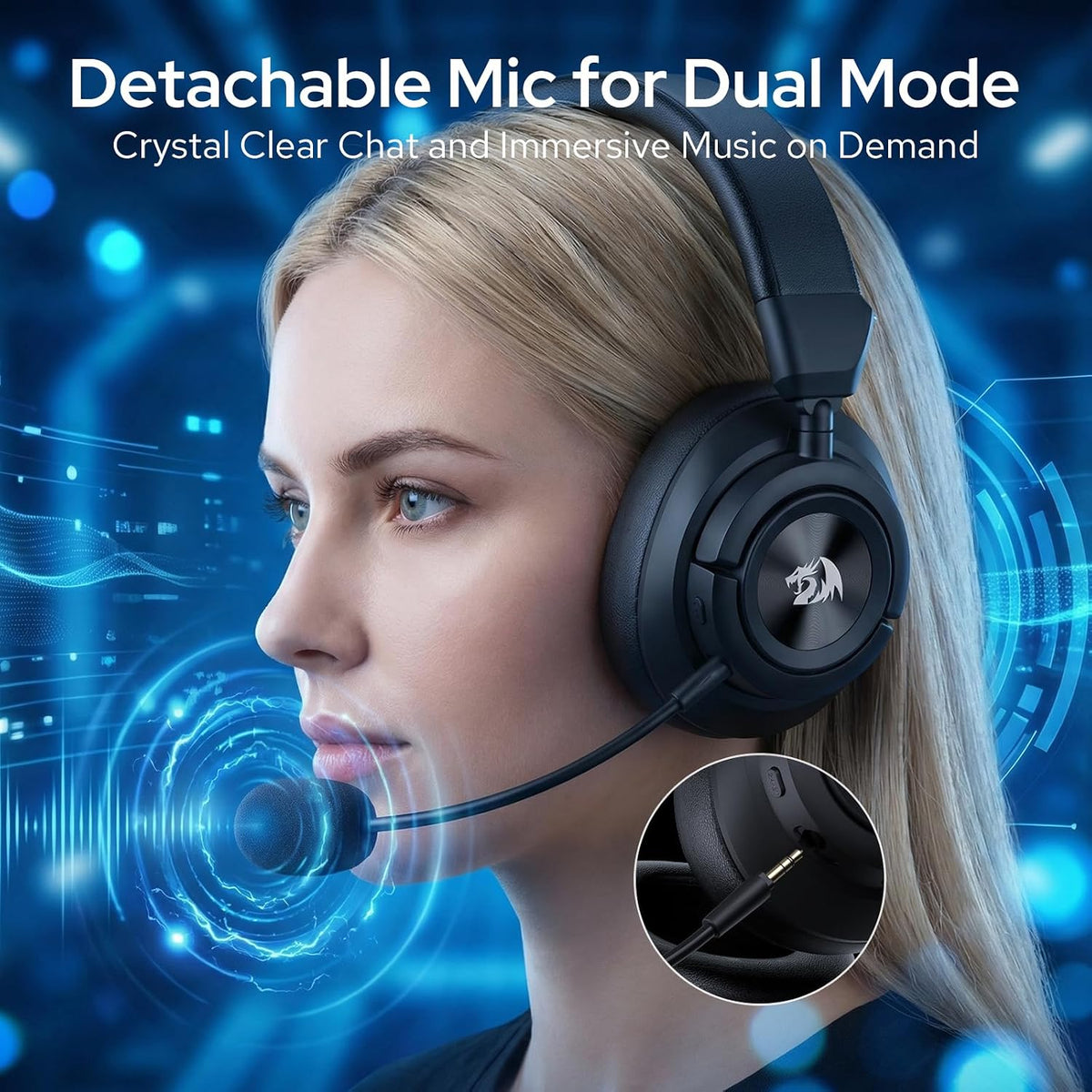 Redragon H889 Wireless Gaming Headset, 4-in-1 (2.4G/BT/USB/3.5mm), 51H Battery & Play-While-Charging, 7.1 Spatial Audio & 53mm Drivers, Detachable Mic, Multi-Platform Headphone for PC/PS5/NS/Mobile