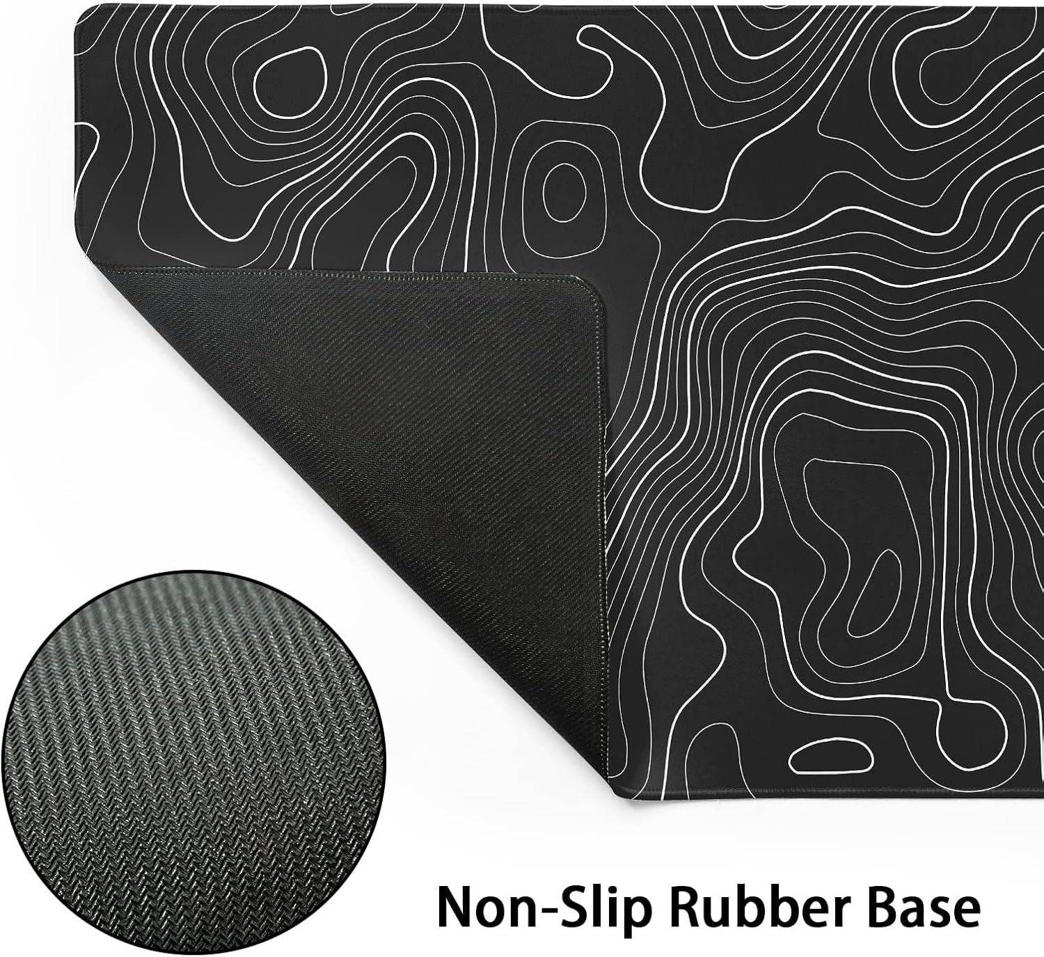 Topographic Map Large Mouse Pad XXL Black Lines Contour Geographic Extended Large Desk Mat Big Desk Pad (90X40 CM)(4 MM) Non-Slip Rubber Base Stitched Edge Long Mousepad,35.4 x 15.7 Inch