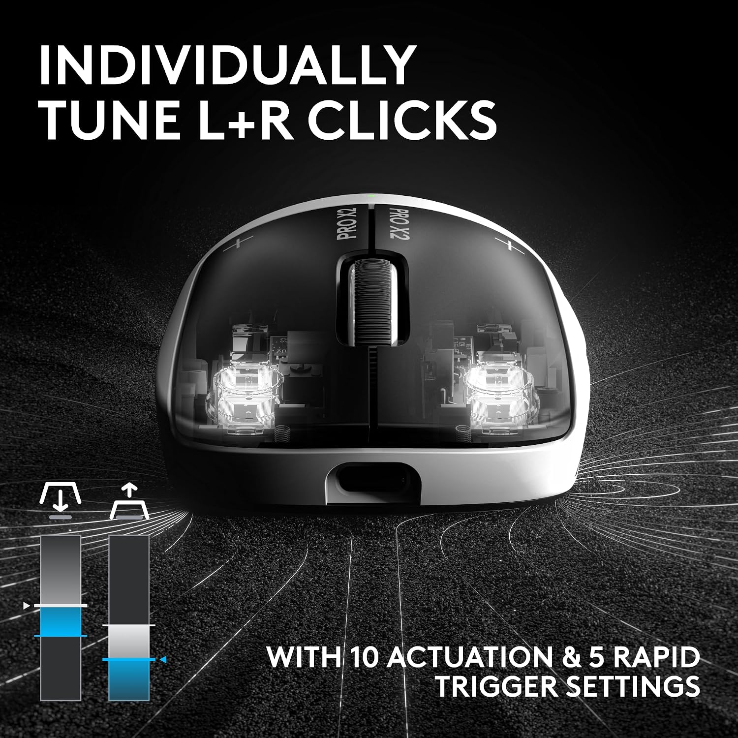 Logitech G PRO X2 SUPERSTRIKE Wireless Gaming Mouse - Black/White | Customizable Rapid Trigger Magnetic Analog Switches, Adjustable Click Haptics, 61g Lightweight, USB-C, <8K, For PC/Mac