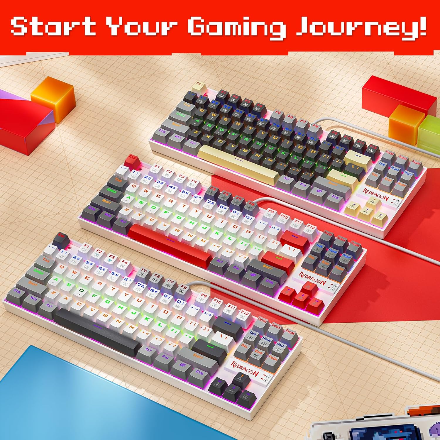 Redragon K552 Mechanical Gaming Keyboard, 87-Key Compact, LED Gaming Keyboard with Red Switches, Anti-Ghosting, Metal Frame for PC Gaming & Typing, Beginner-Friendly (Neo Nocturne)