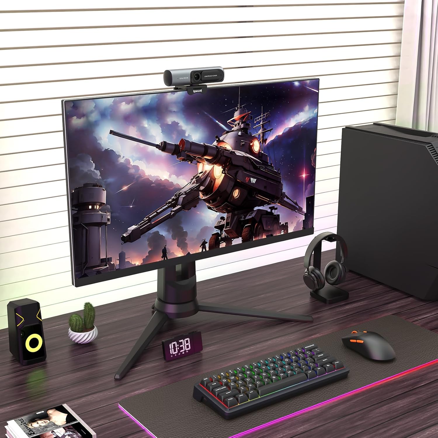 Redragon GW911 4K Webcam for PC, Ultra HD with Dual Noise-Cancelling Mic, PDAF Auto Focus, Auto Light Correction, Plug & Play, Privacy Cover – Works w/Zoom/Teams/Skype/Google Meet