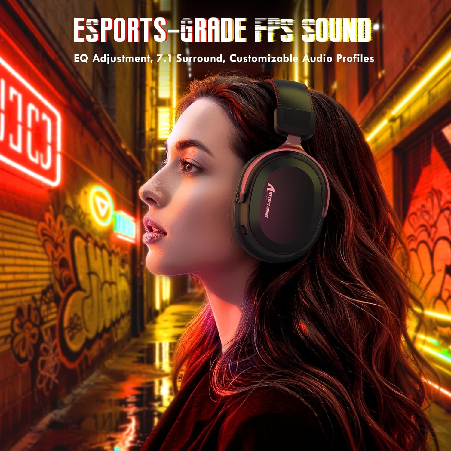 ATTACK SHARK L30Pro Wireless Gaming Headset with 2.4Ghz/BT/Wired, Long Battery Life with Detachable Microphone 7.1 Surround Sound Ultra-Low Latency for PC/PS5/Xbox/Switch/Mobile Black&Red