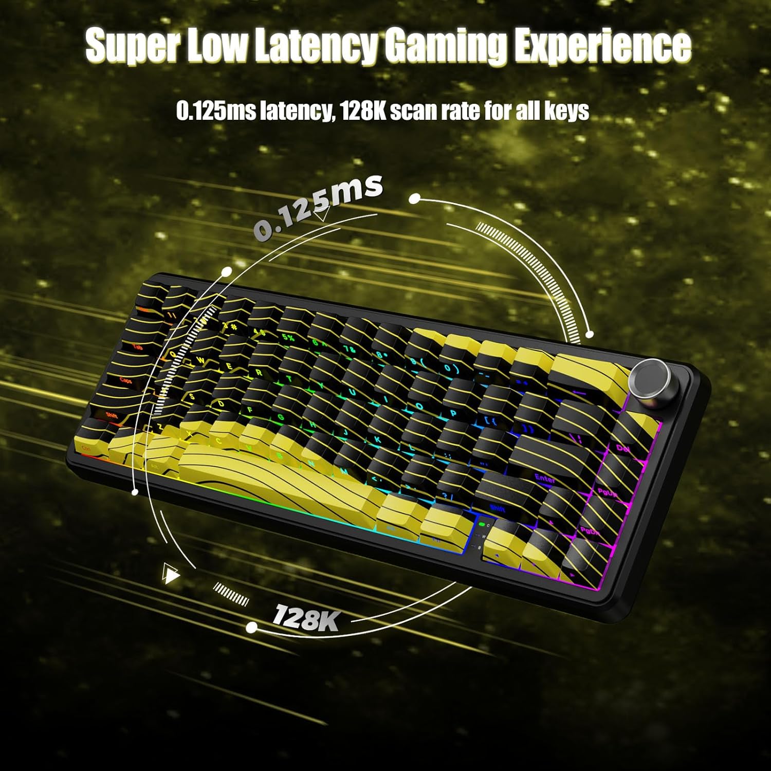 Attack Shark X65PRO HE Rapid Trigger Magnetic Mechanical Keyboard,60% Hot Swappable,Hall Effect Sensor,Adjustable Actuation,Tri-Mode RGB, 8KHz Polling Rate with Coiled Cable for MOBA/FPS/RTS-Yellow