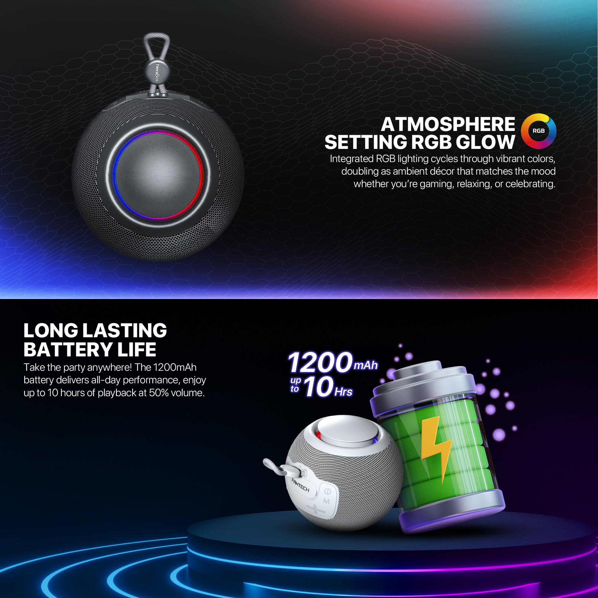 FANTECH BS161 Portable BT Wireless Speaker TWS 4-Way Connectivity TF Card Party Use Hands-Free Call RGB Mini Deep Bass Speakers - Gray