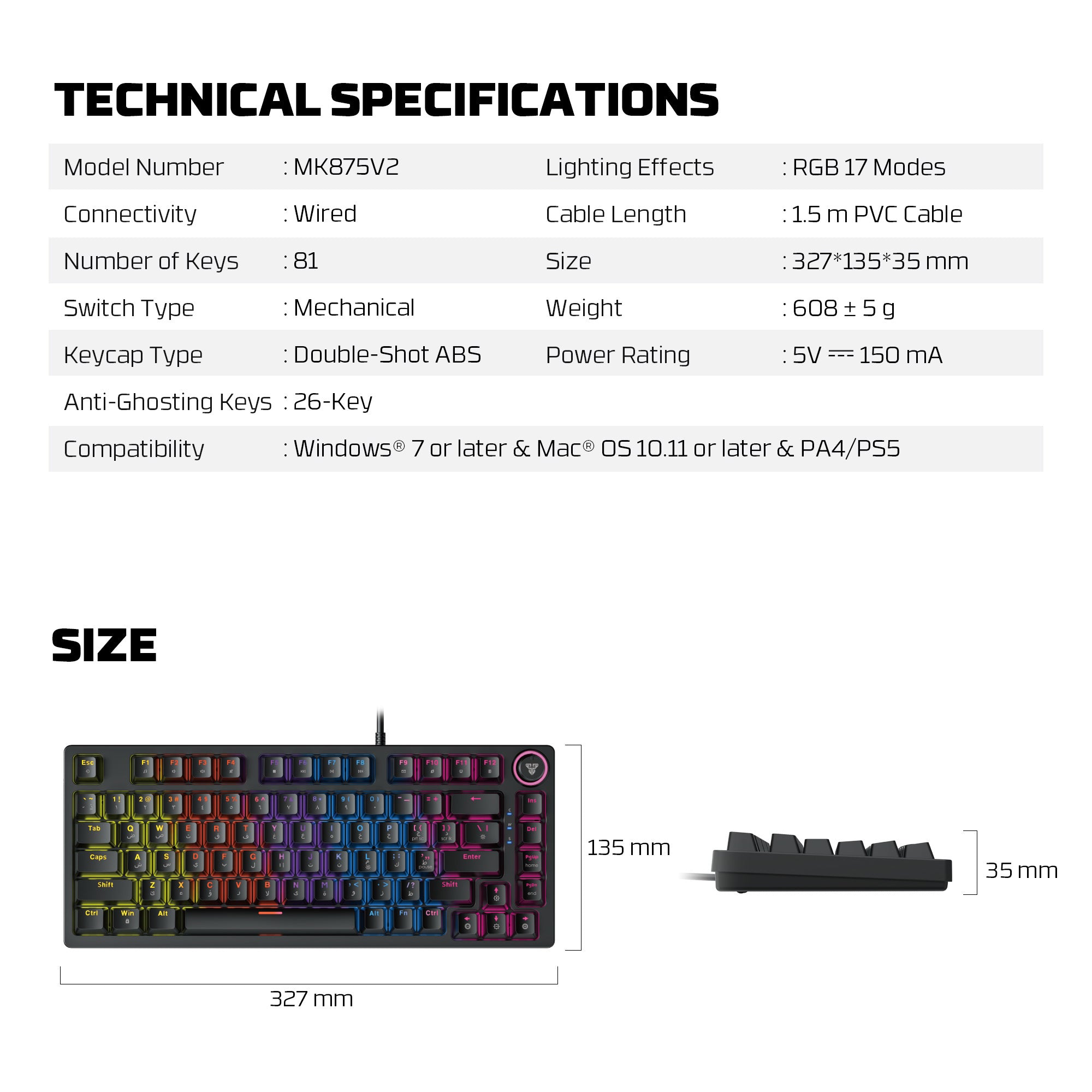 Fantech Hero MK875V2 Gaming Keyboard RGB (PS5 - PS4 - PC)