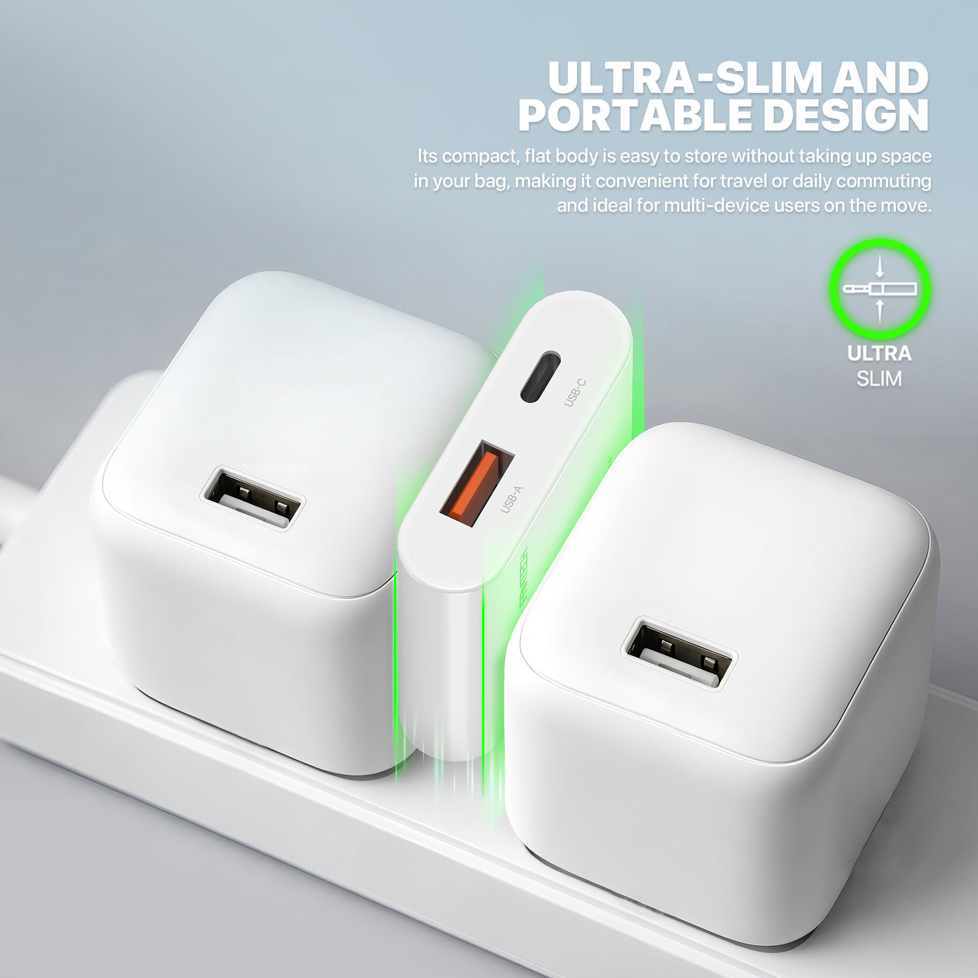 Fantech PowerPLUS PPS251 25W GaN Fast Charger – Dual-Port USB-C & USB-A PD + QC Wall Charger, Ultra-Slim Compact Design with Smart Charging & Safety Protection