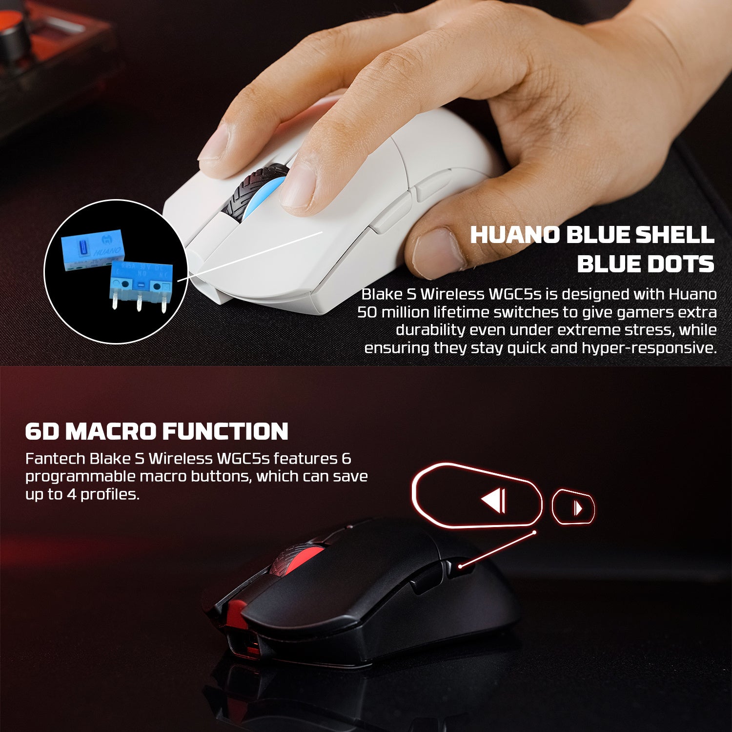 ماوس الألعاب اللاسلكي ثنائي الوضع FANTECH WGC5S BLAKE S - أسود