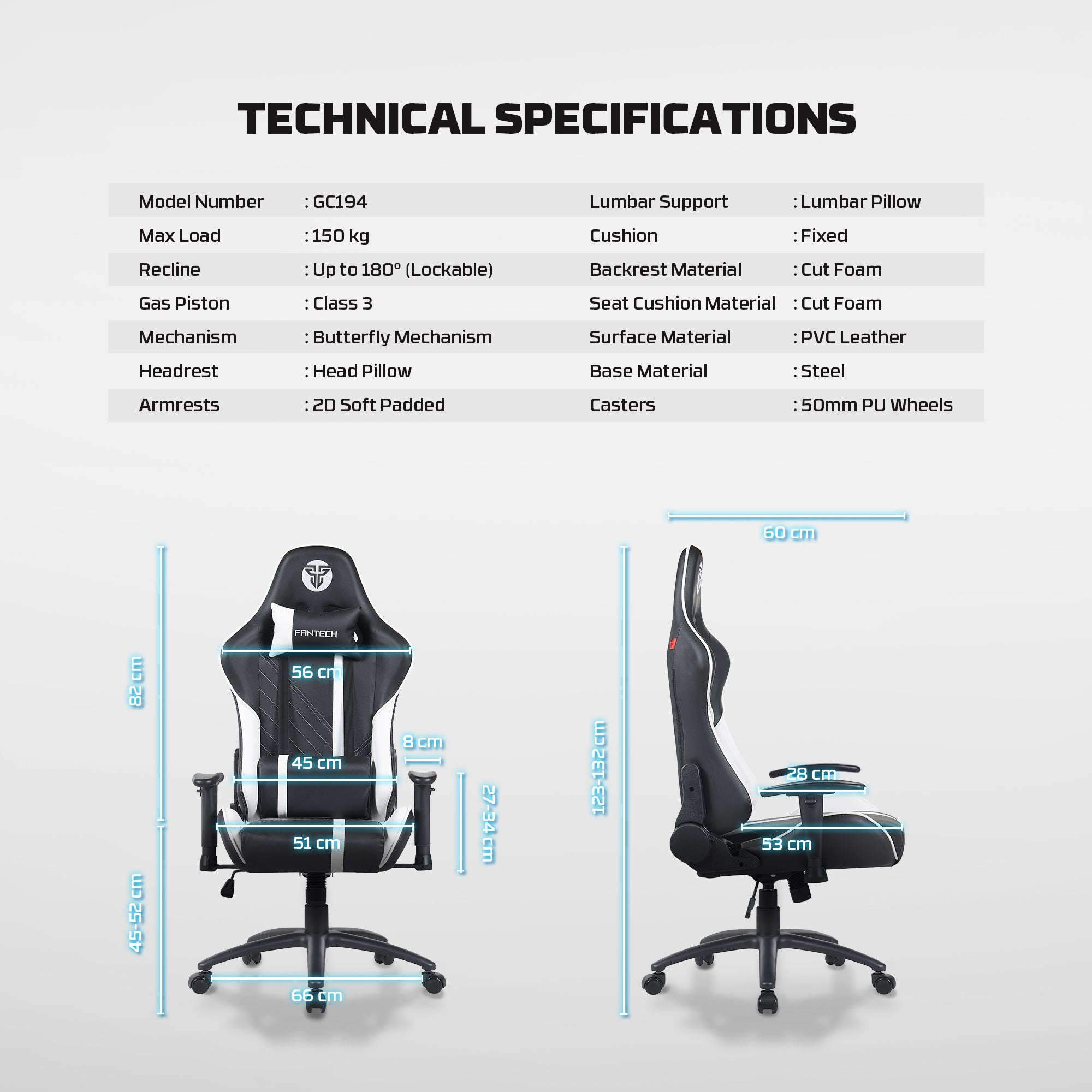 FANTECH GC194 GAMING CHAIR BLUE