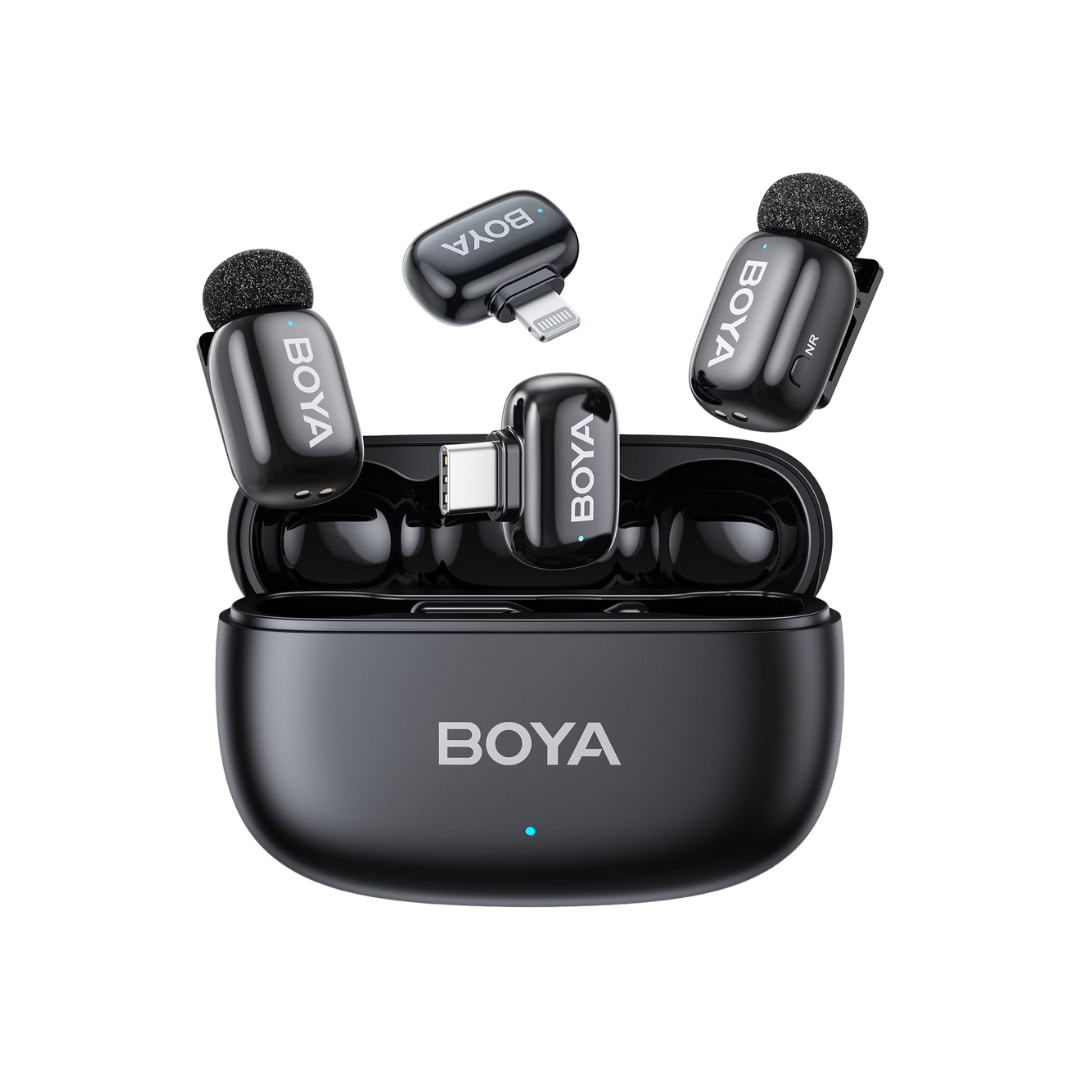 BOYA mini 2 Wireless Lavalier Microphones for iPhone and usb-c , AI Noise Cancellation, App Control, 30H Battery Life with Charging Case, Lapel Microphone Wireless for Video Recording Vlogging